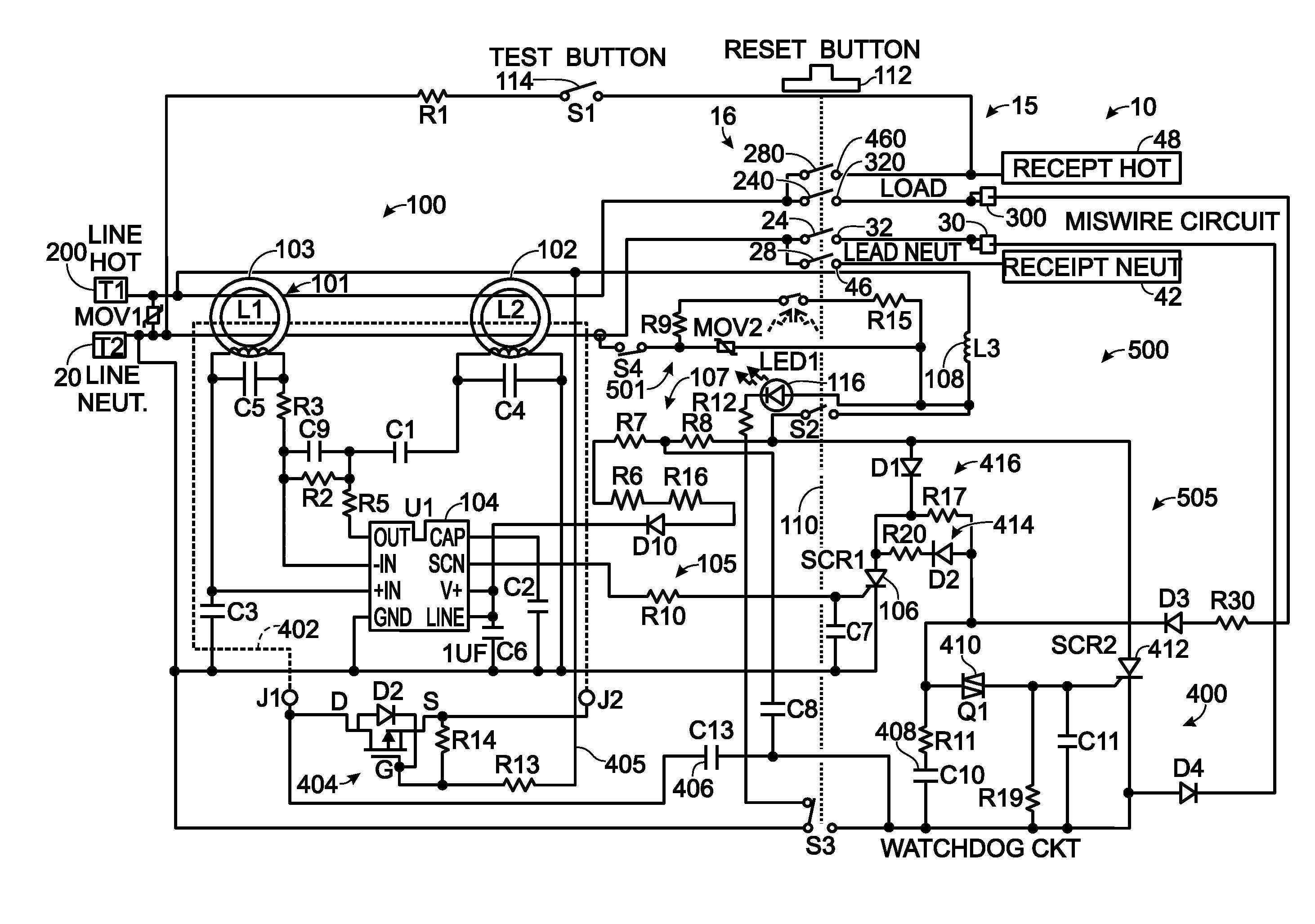 Electrical wiring device with protective features