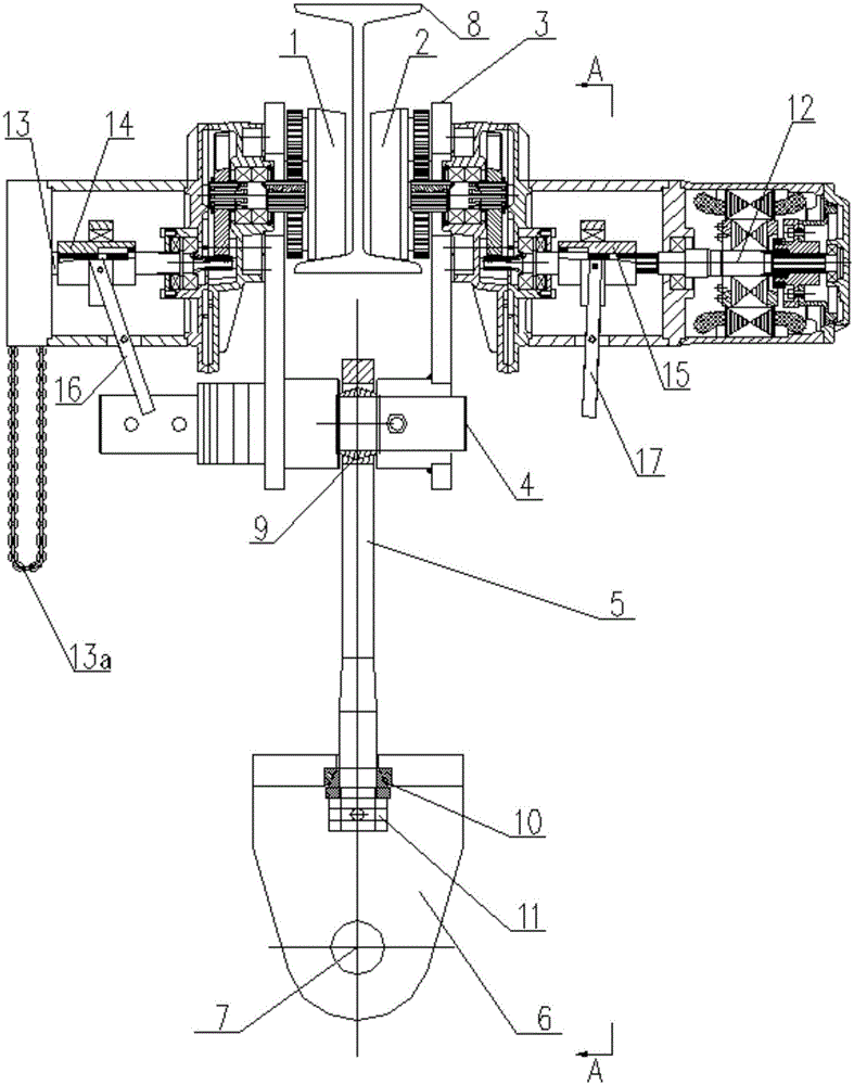 A traveling mechanism for a suspended bridge inspection vehicle