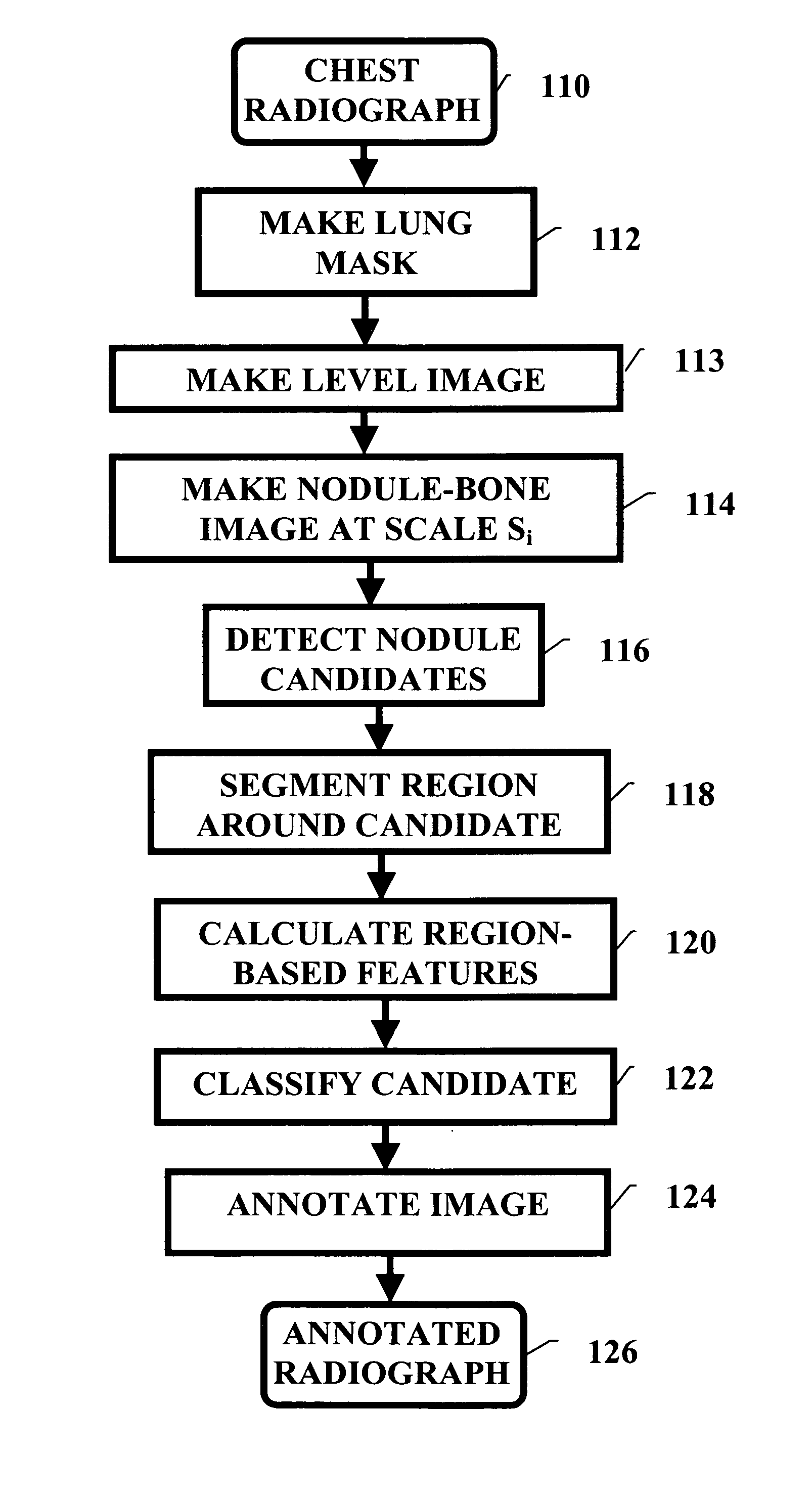 Pulminary nodule detection in a chest radiograph