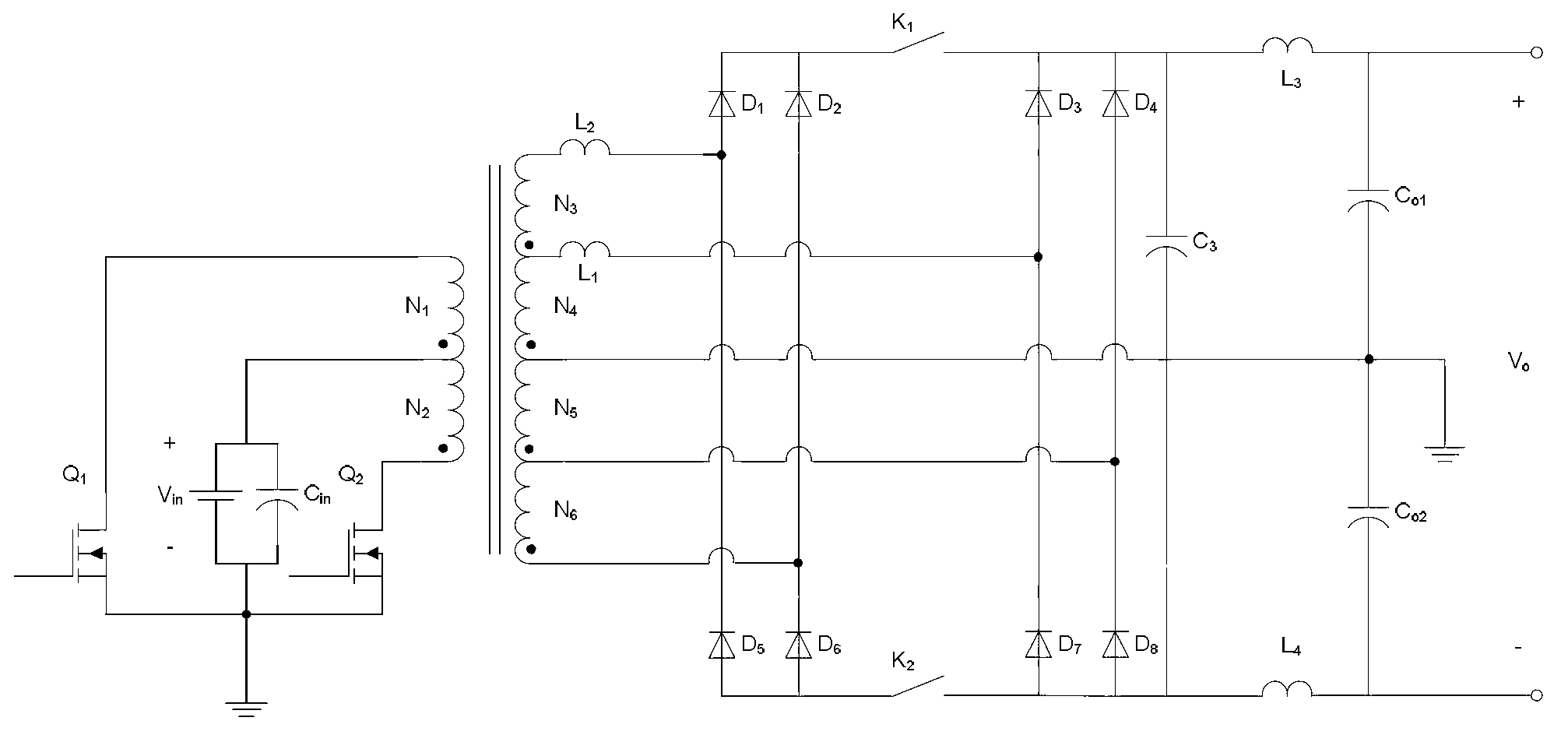 Push-pull converter with voltage multiplying resonance capability