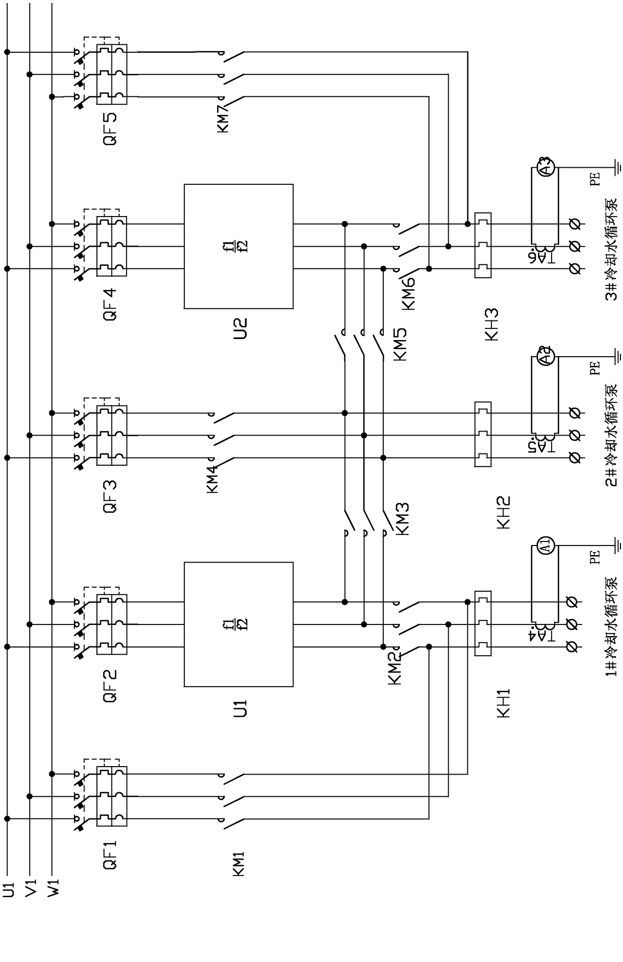 A central air-conditioning cooling water circulation pump control system for monitoring real-time energy consumption