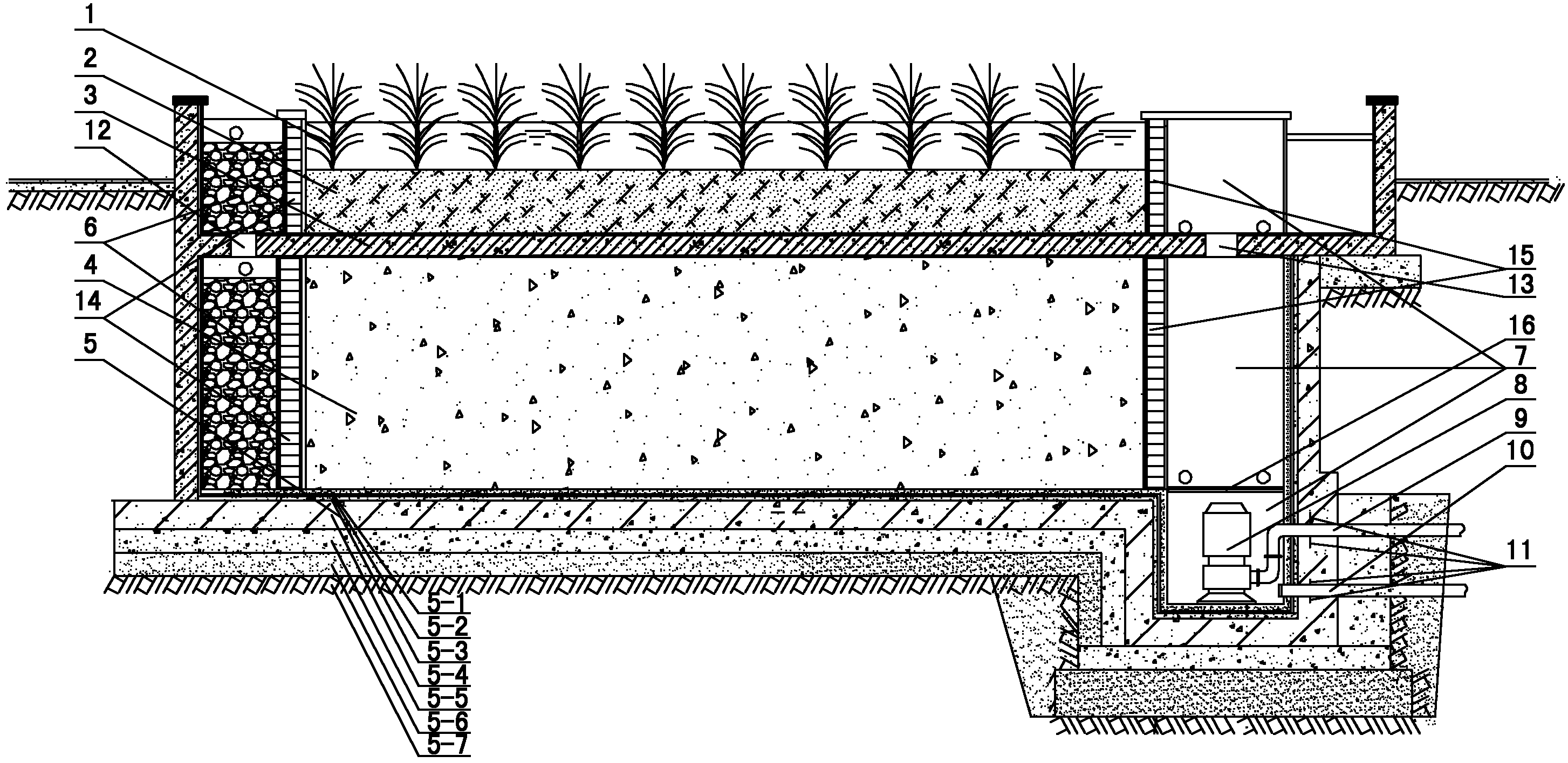 Double-layer undercurrent artificial wetland landscape pond and method thereof for recovering and treating urban roof rainwater