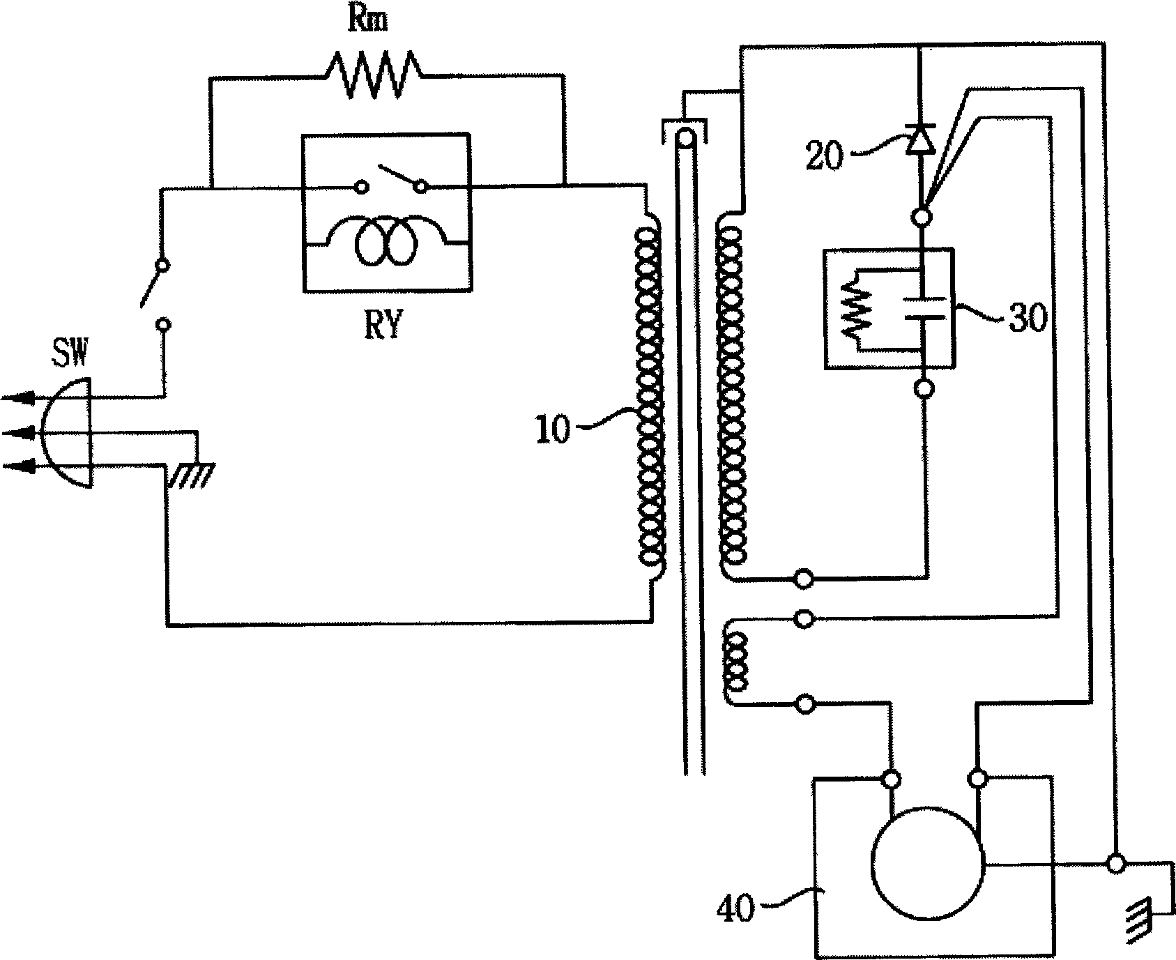 Surge current proof microwave oven circuit