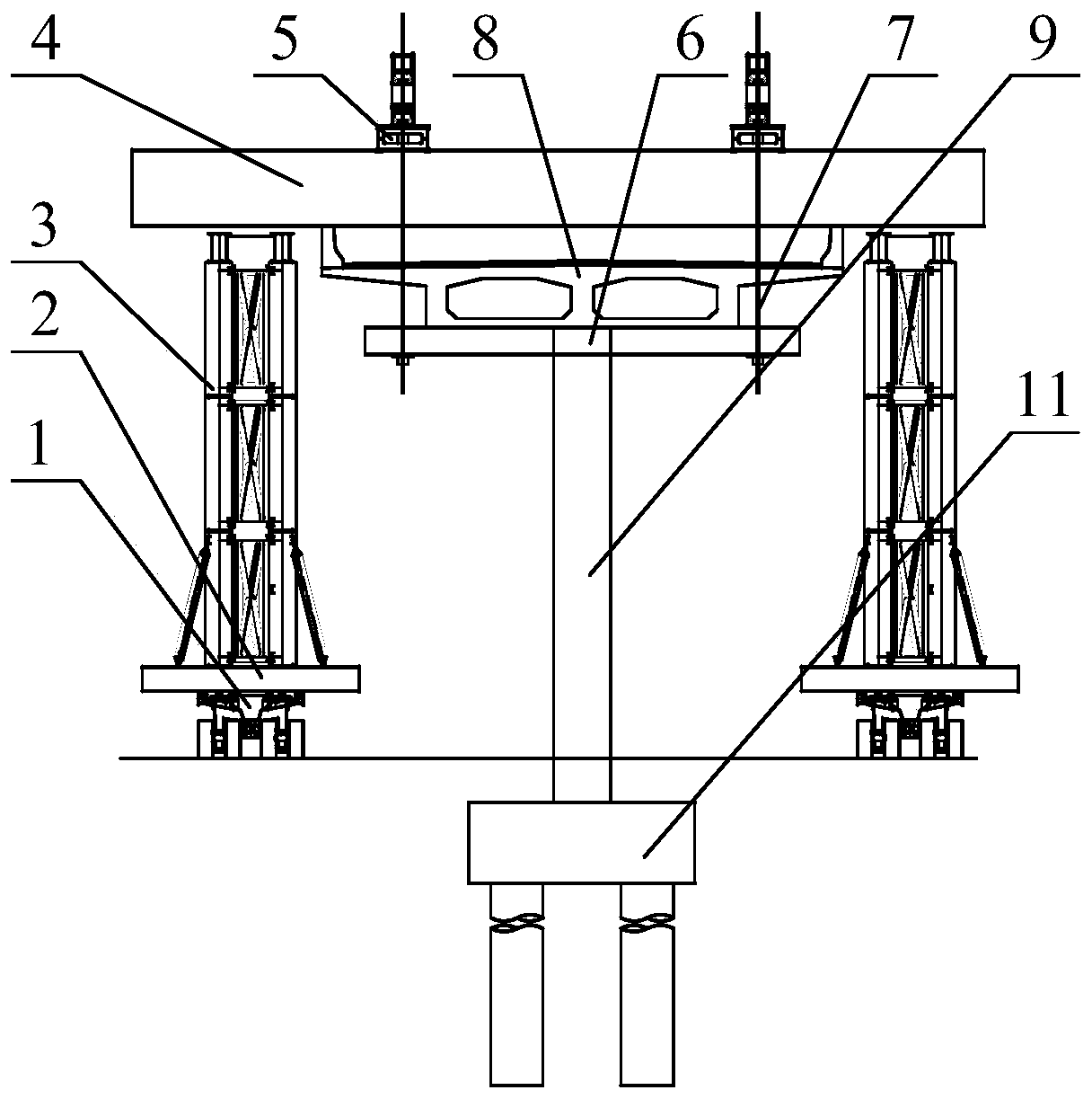 Bridge lowering and dismantling device based on movable supporting and bridge lowering and dismantling construction method