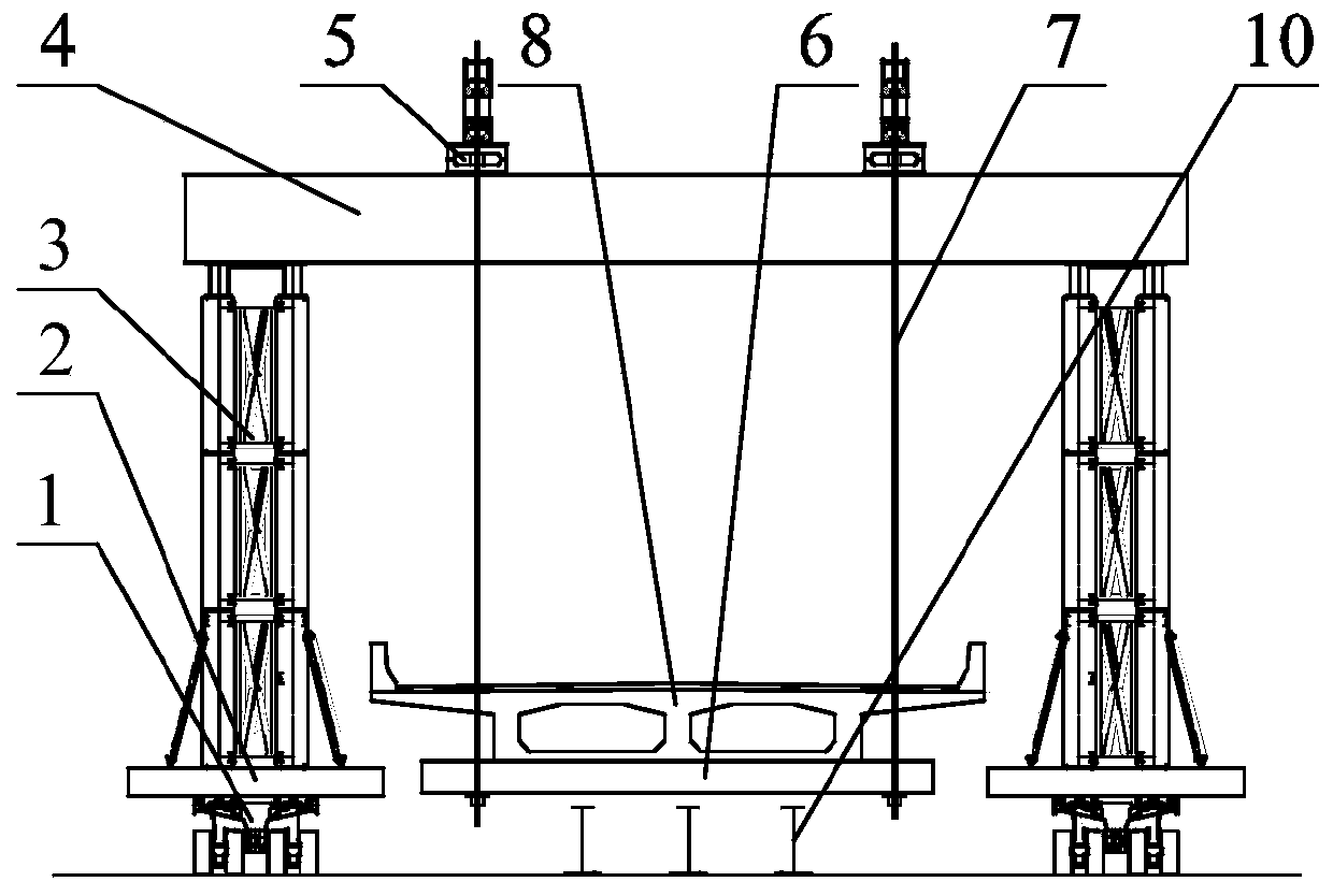 Bridge lowering and dismantling device based on movable supporting and bridge lowering and dismantling construction method