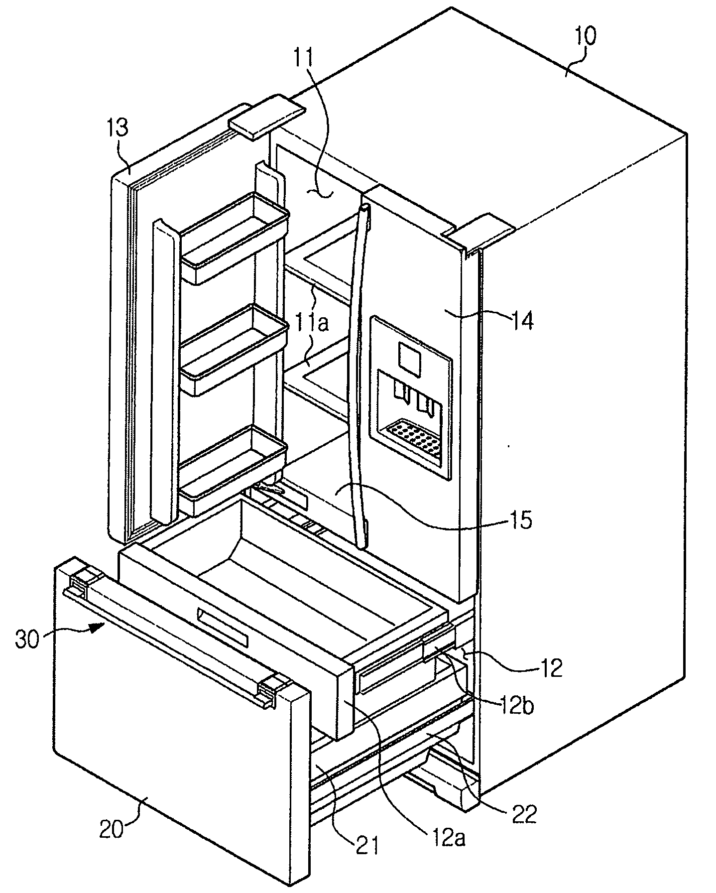 Refrigerator with door opening device