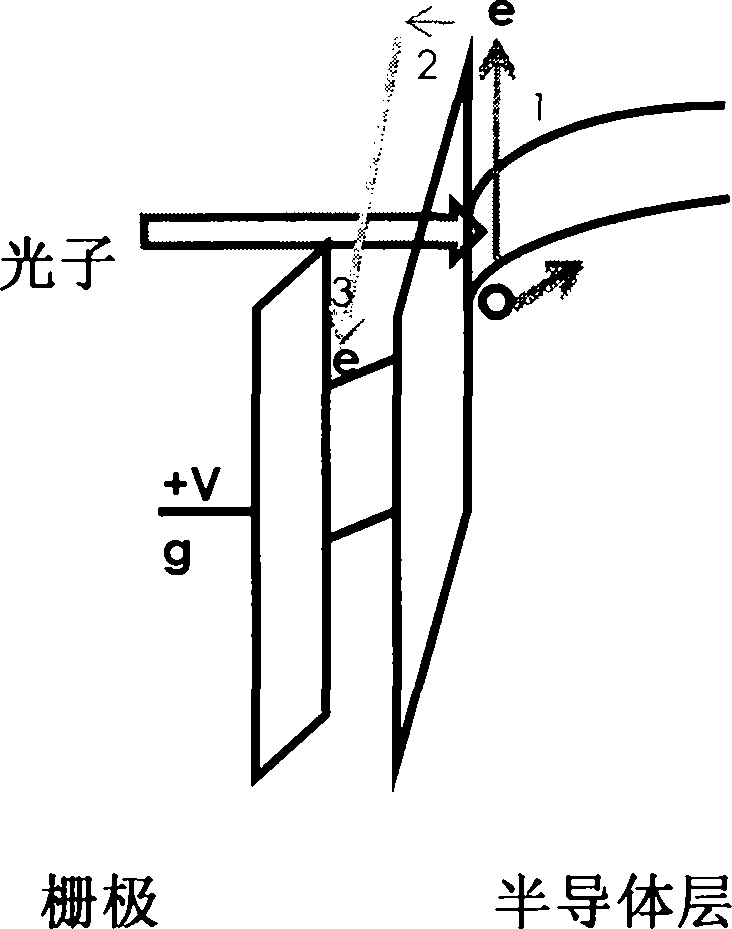 Photosensitive composite dielectric gate MOSFET (Metal-Oxide-Semiconductor Field Effect Transistor) detector