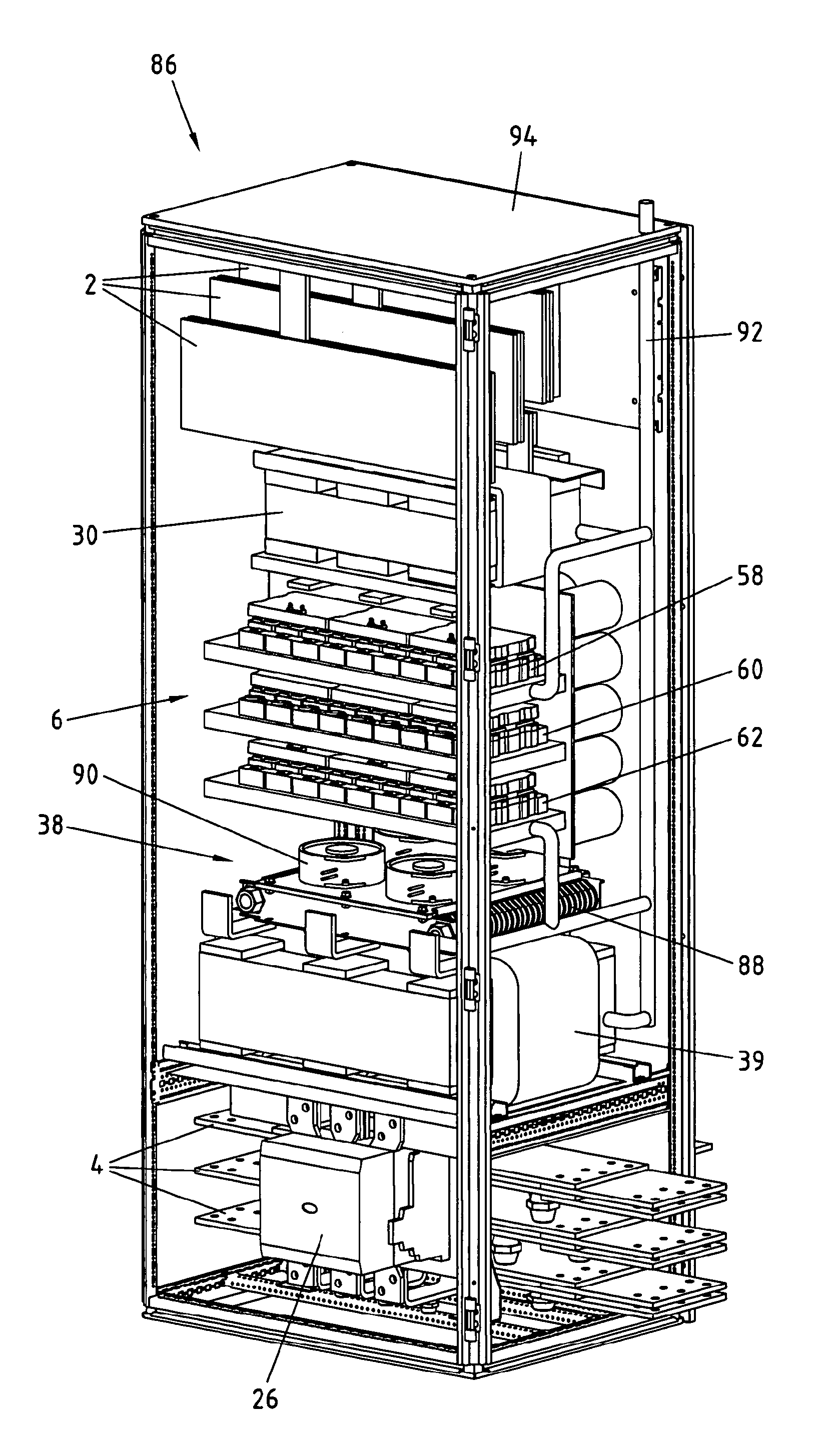 Switchgear Cabinet Arrangement of a Device for Producing Electric Energy