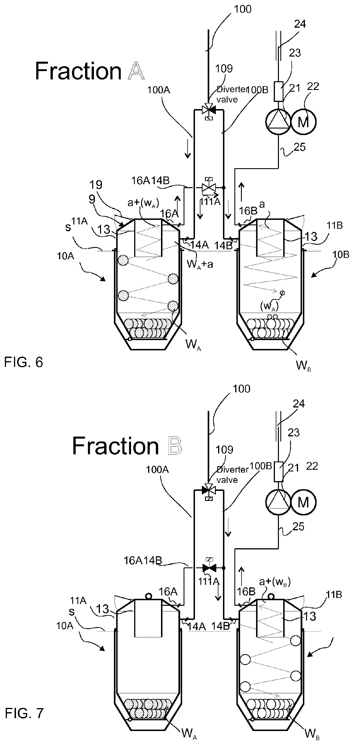 Method for handling material in a material conveying system, a separating device arrangement and a material conveying system