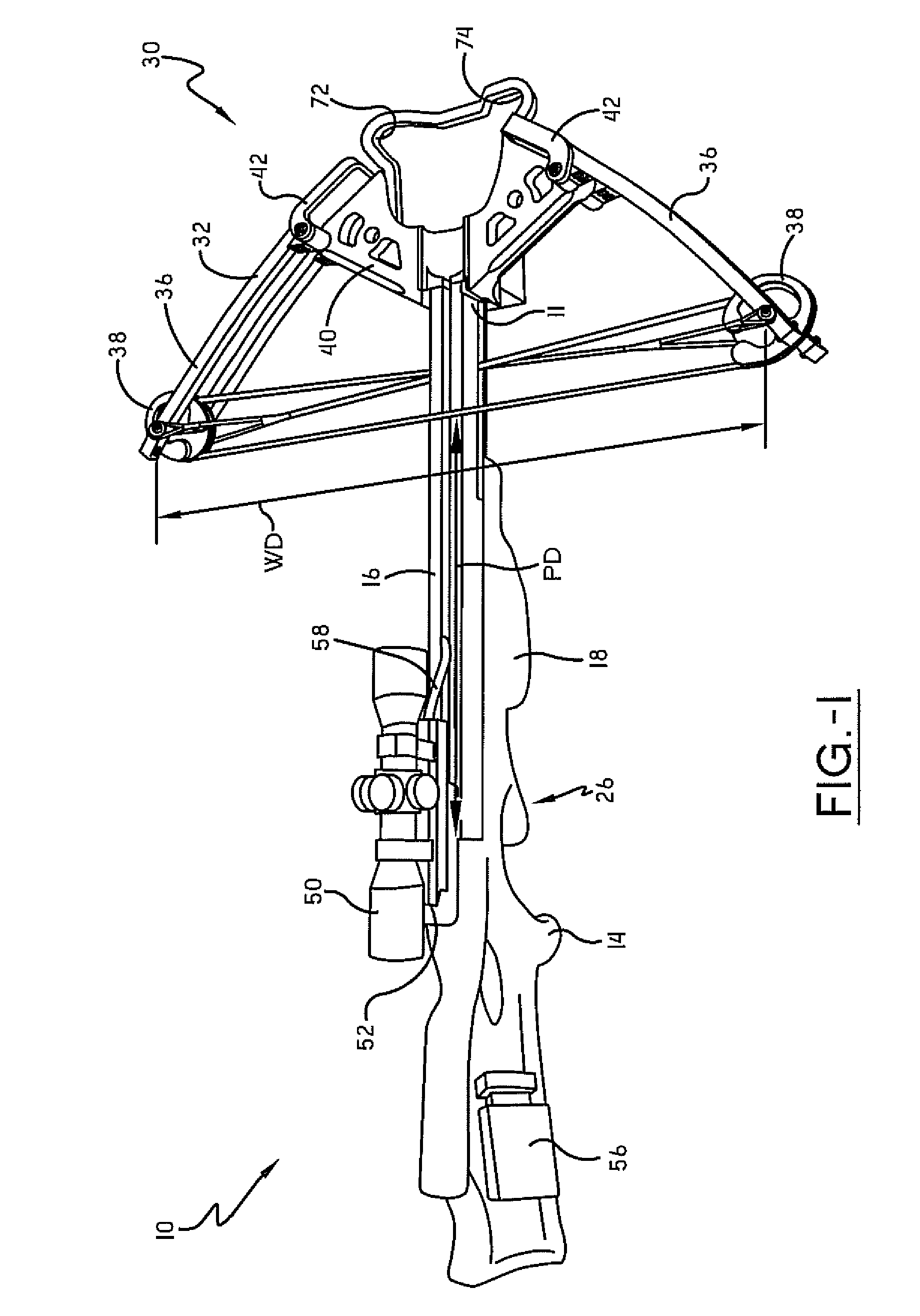 Narrow crossbow with large power stroke