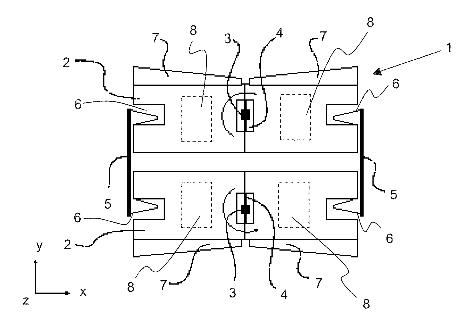 Micromechanical coriolis rate of rotation sensor