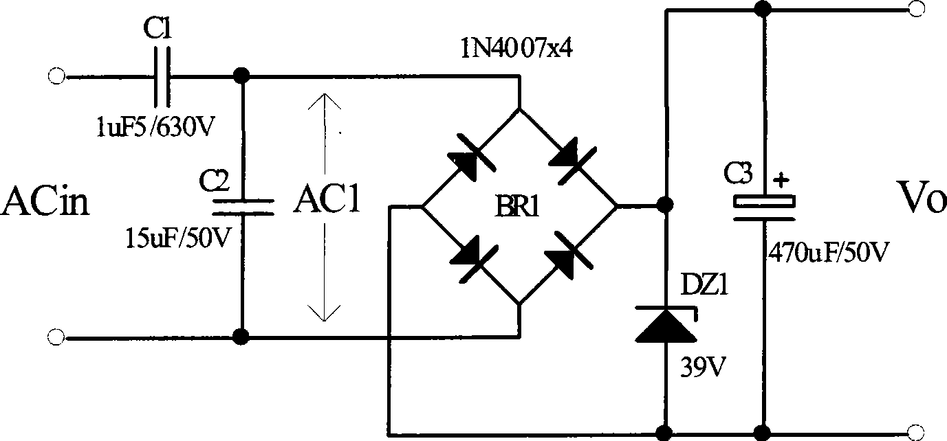 Capacitance partial pressure isolated low power consumption standby power supply