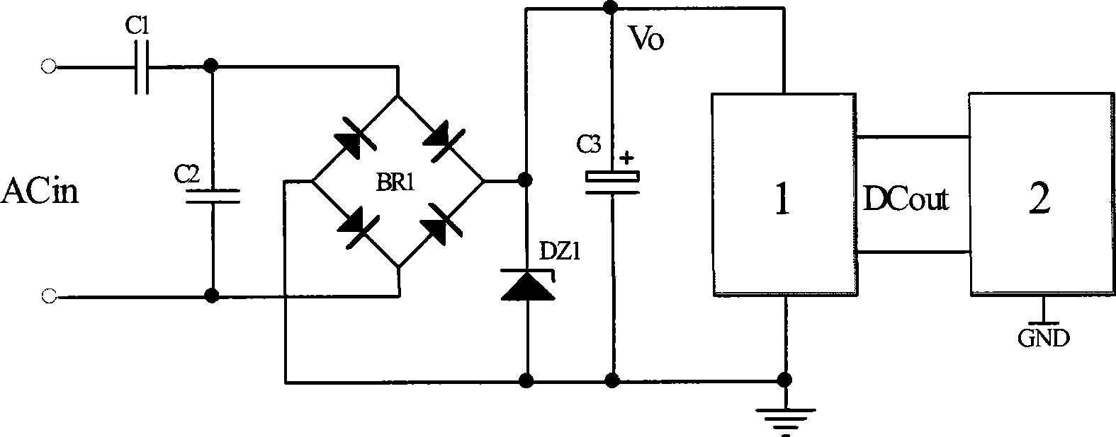 Capacitance partial pressure isolated low power consumption standby power supply