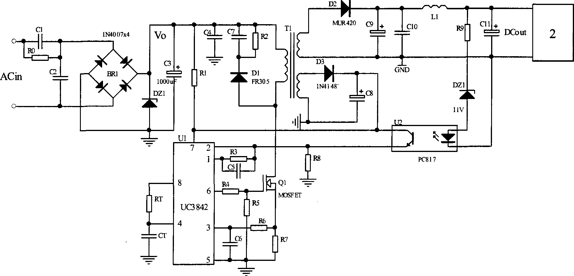 Capacitance partial pressure isolated low power consumption standby power supply