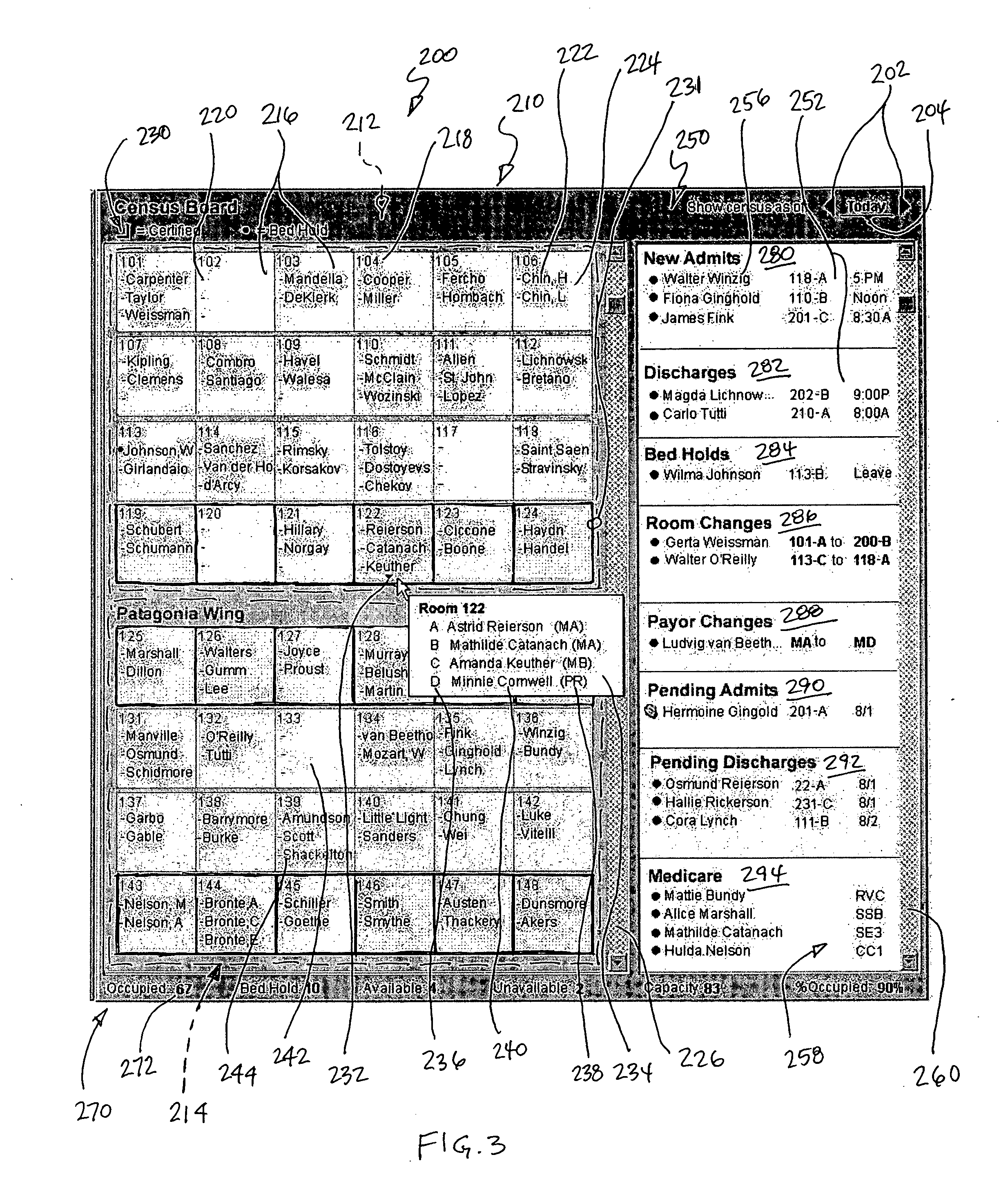 System and method for displaying the census of a healthcare facility