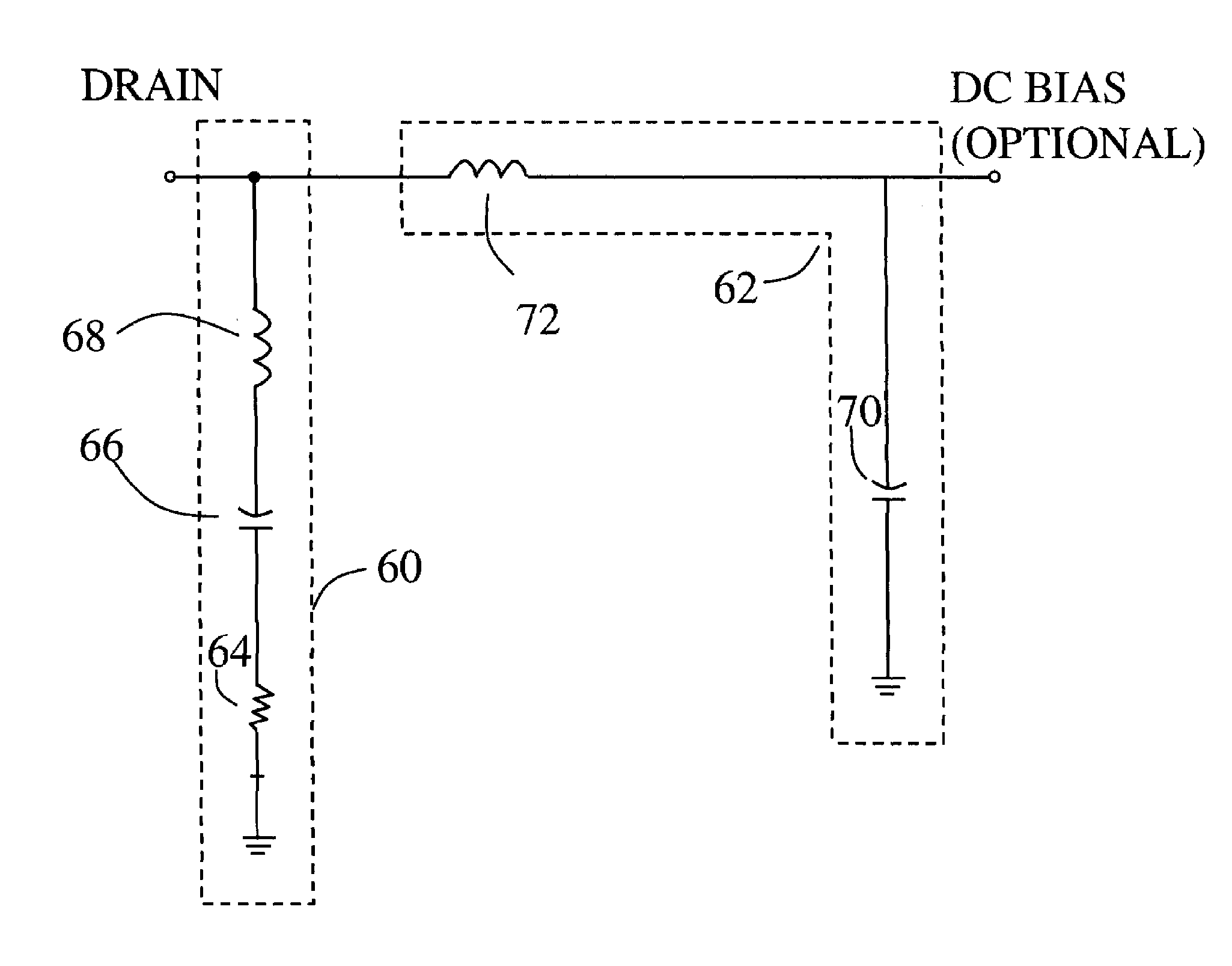 Harmonic termination circuit for medium bandwidth microwave power amplifiers