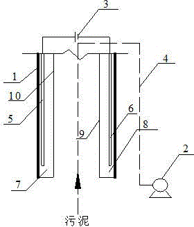 Device for removing heavy metals in sludge by using electro-dynamic method and synchronously and deeply dehydrating sludge