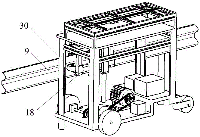 A self-propelled working platform with the ability to overcome obstacles with the corrugated beam guardrail of the expressway as the guide rail