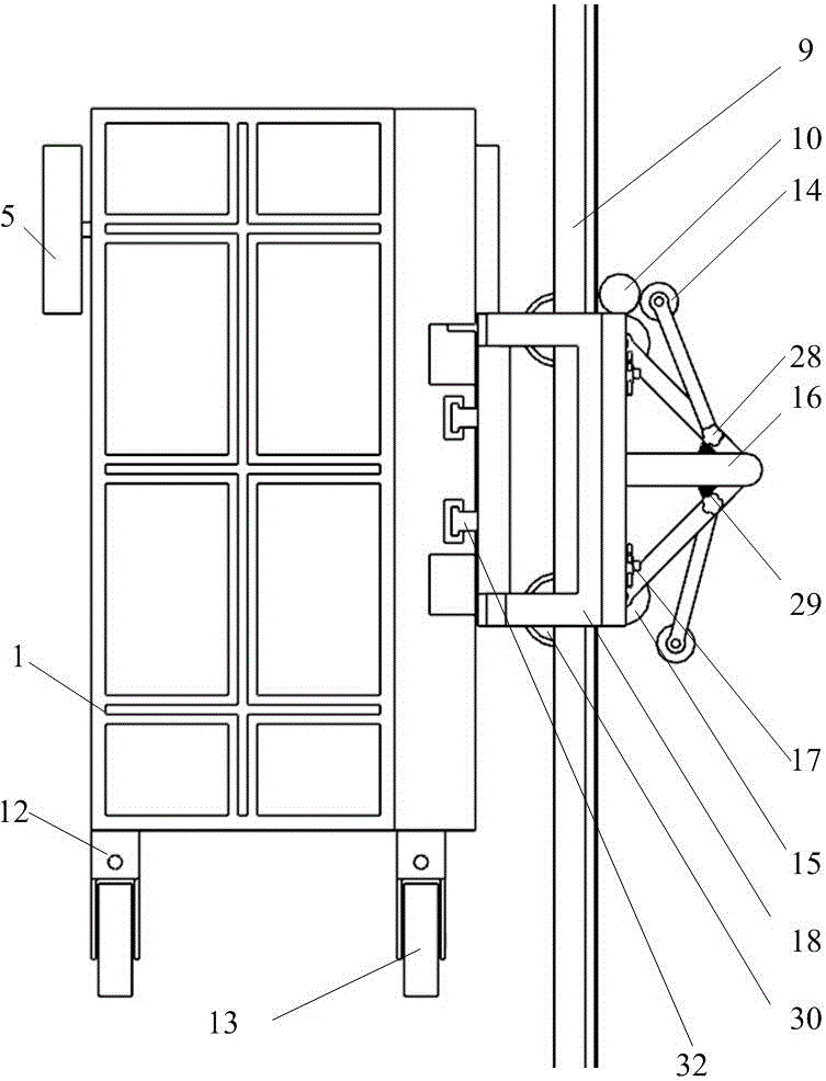 A self-propelled working platform with the ability to overcome obstacles with the corrugated beam guardrail of the expressway as the guide rail