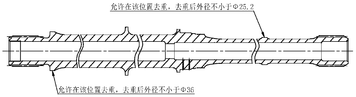 Manufacture method for central transmission rod with wall margin and dynamic unbalance value controlled