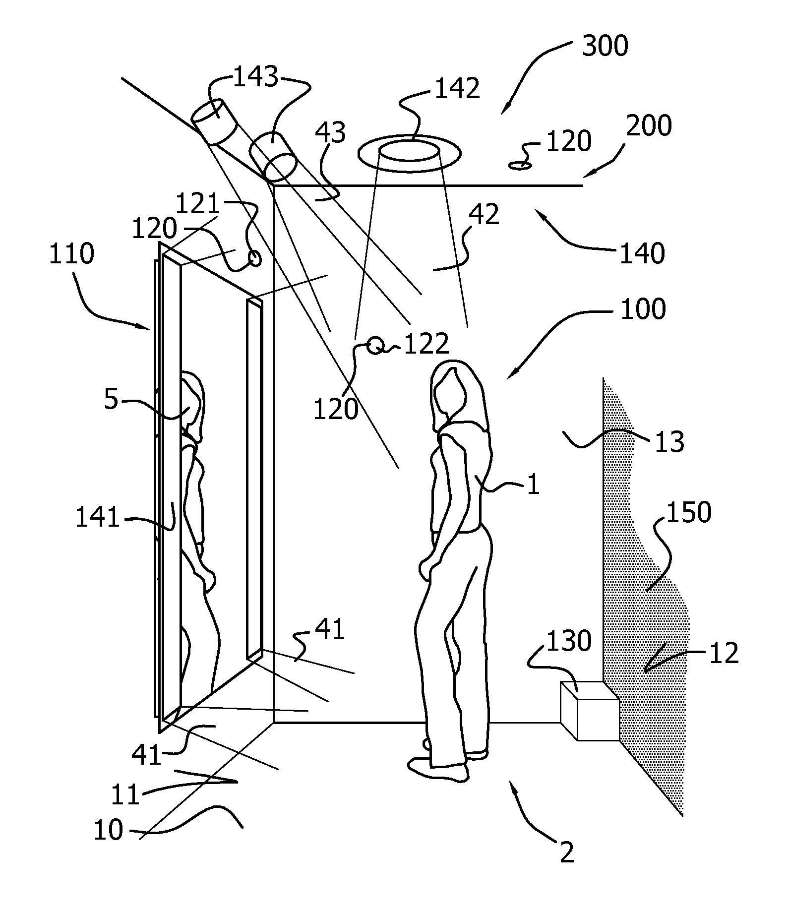 Display and lighting arrangement for a fitting room