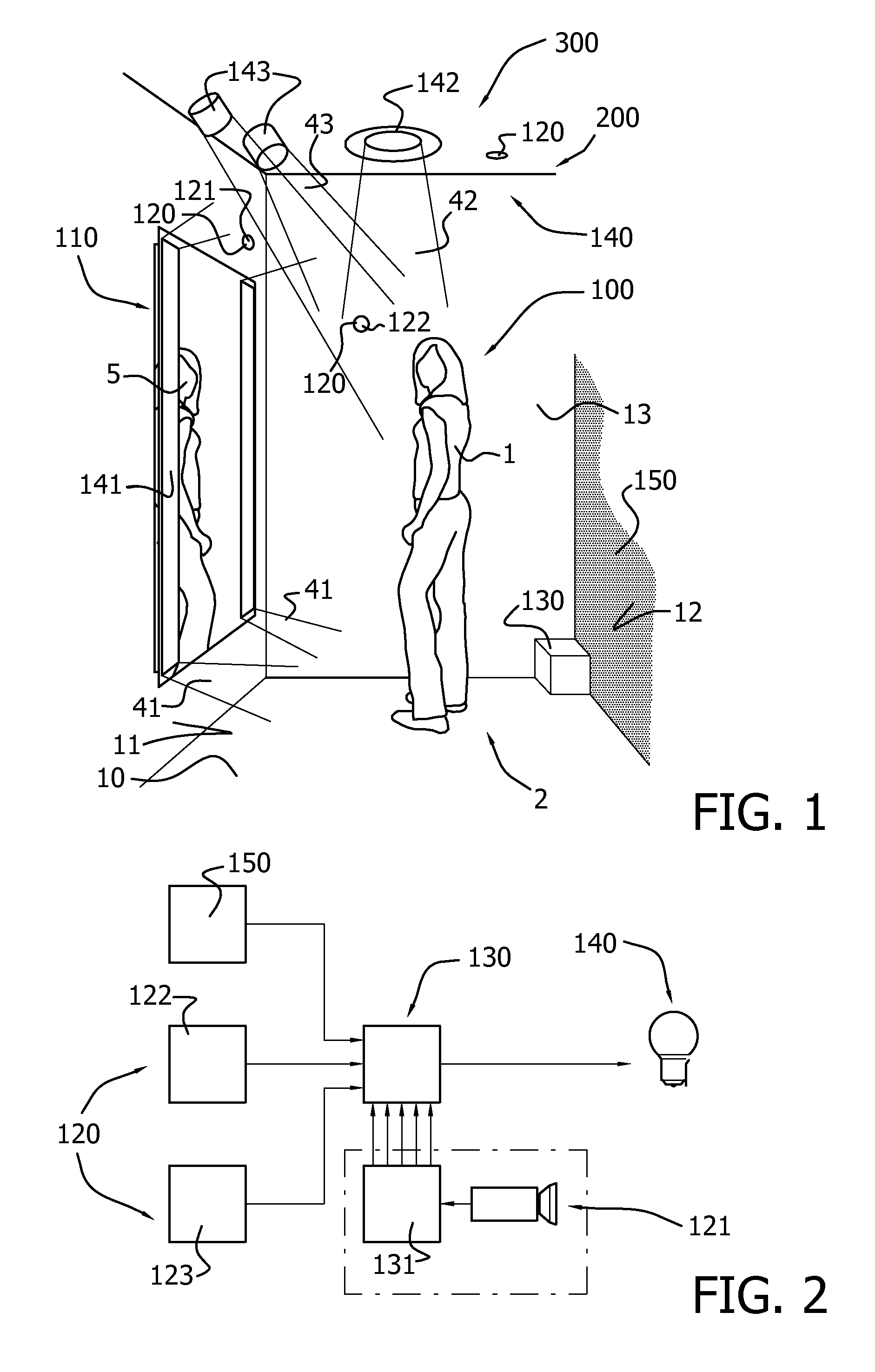 Display and lighting arrangement for a fitting room