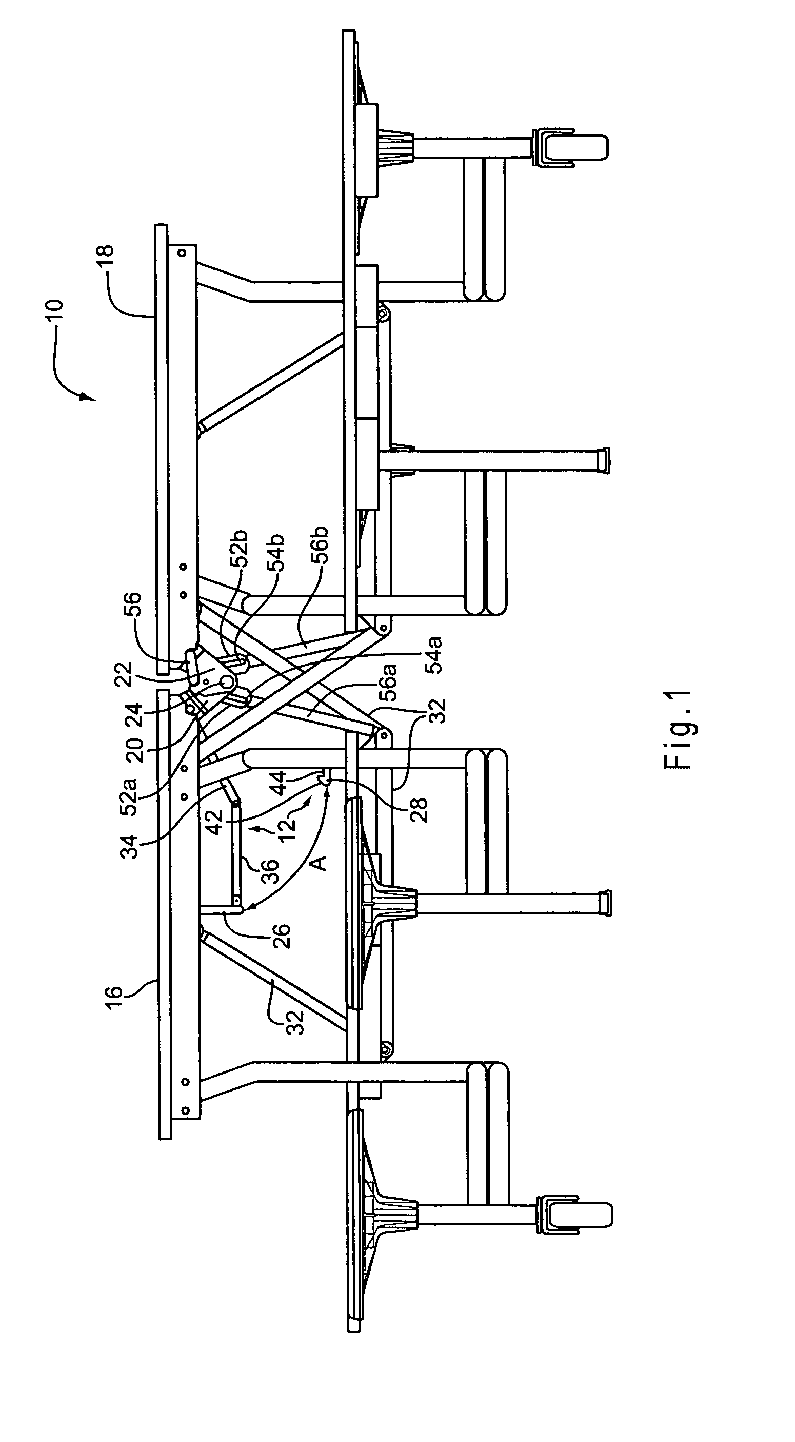 Mobile folding table with improved locking and lift-assisting mechanisms