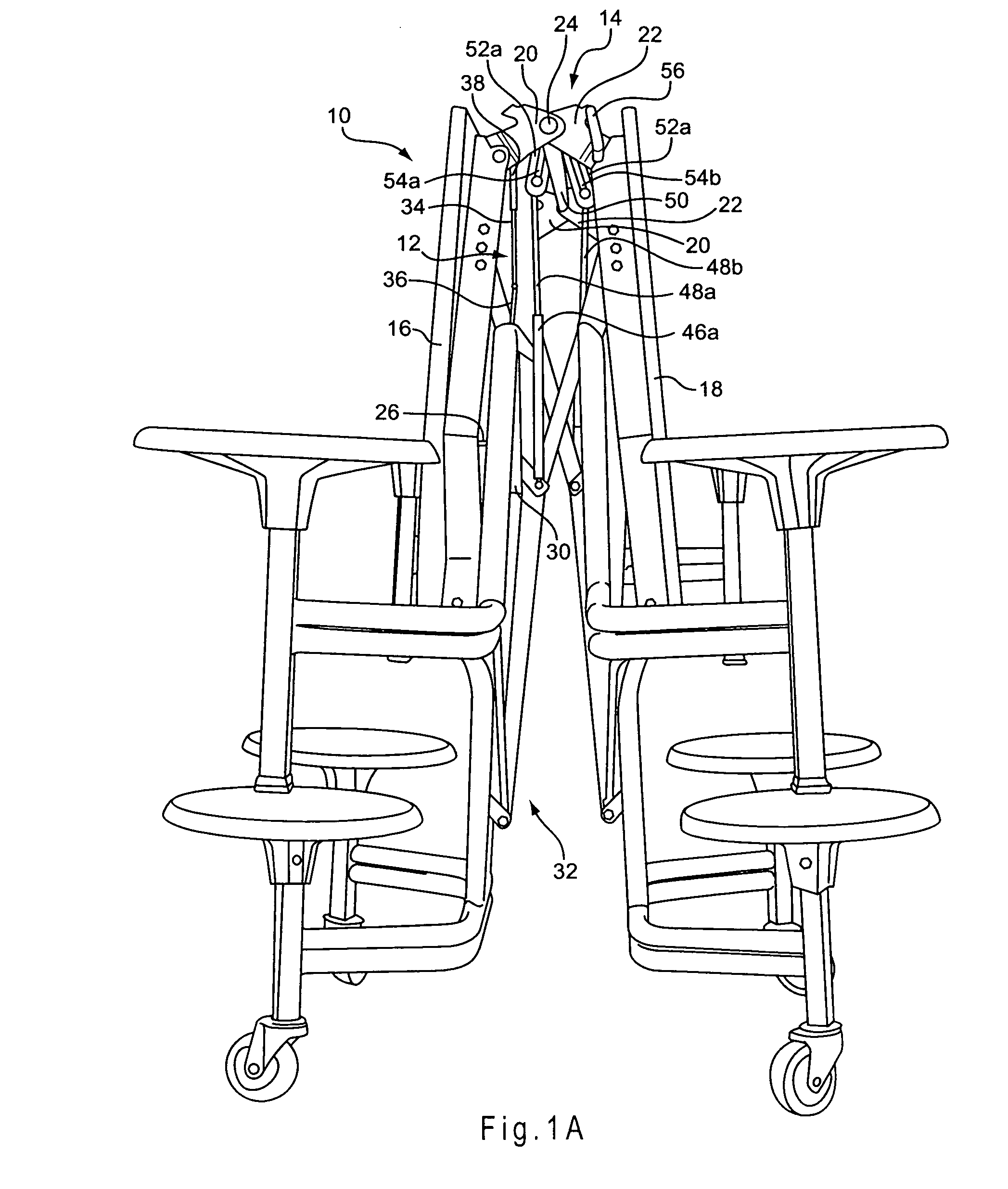 Mobile folding table with improved locking and lift-assisting mechanisms