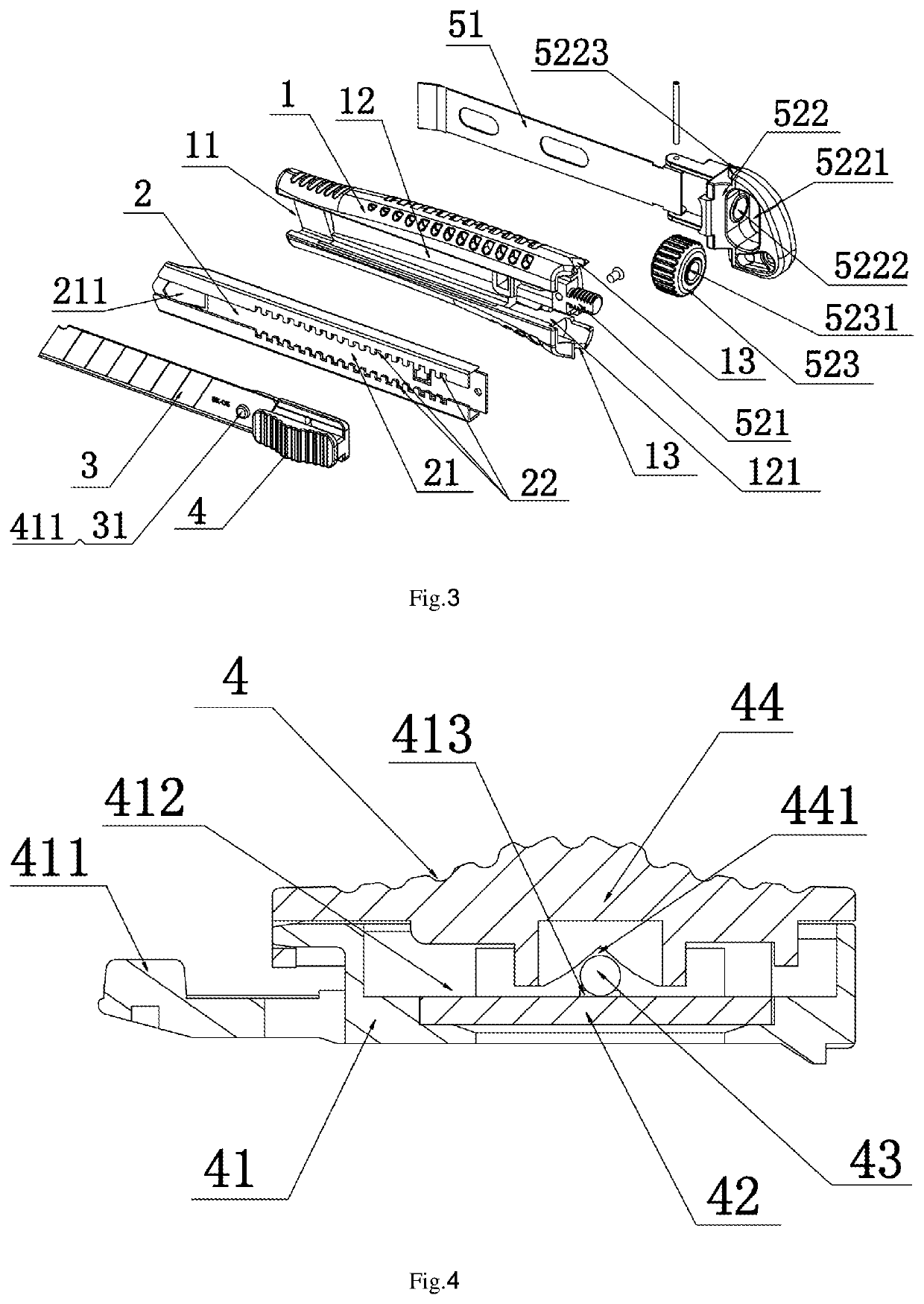 Utility knife with a locknut