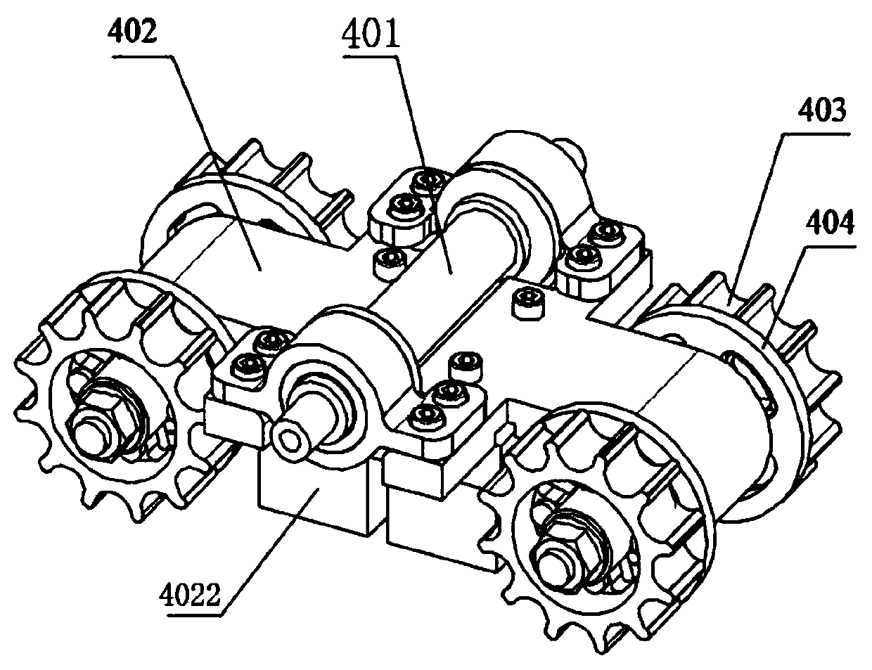 Wall climbing crawler belt travelling module with variable camber adaptive ability