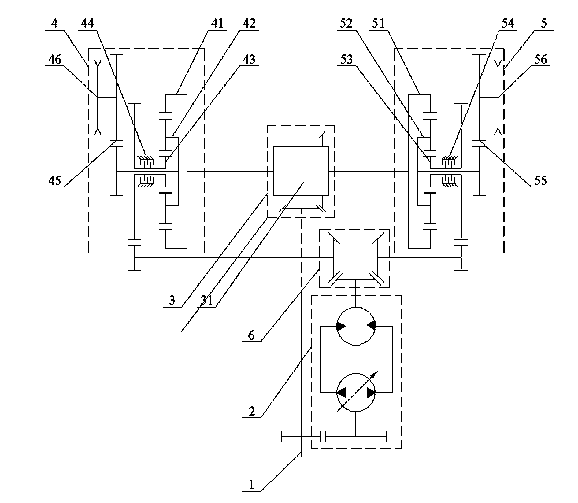 Hydraulic mechanical double-flow transmission device for slide moving steering type vehicle