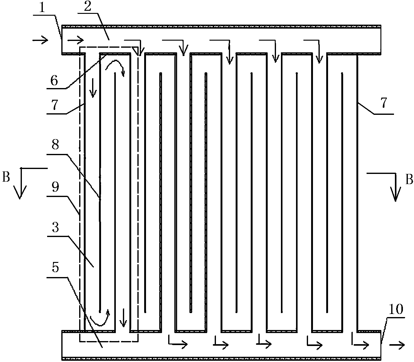 Flat-plate solar collector plate core with whole-face convection function