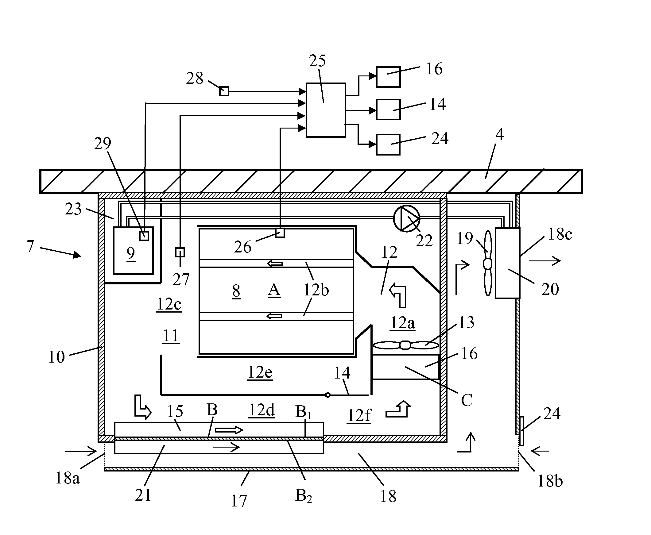 Cooling arrangement for at least one battery in a vehicle