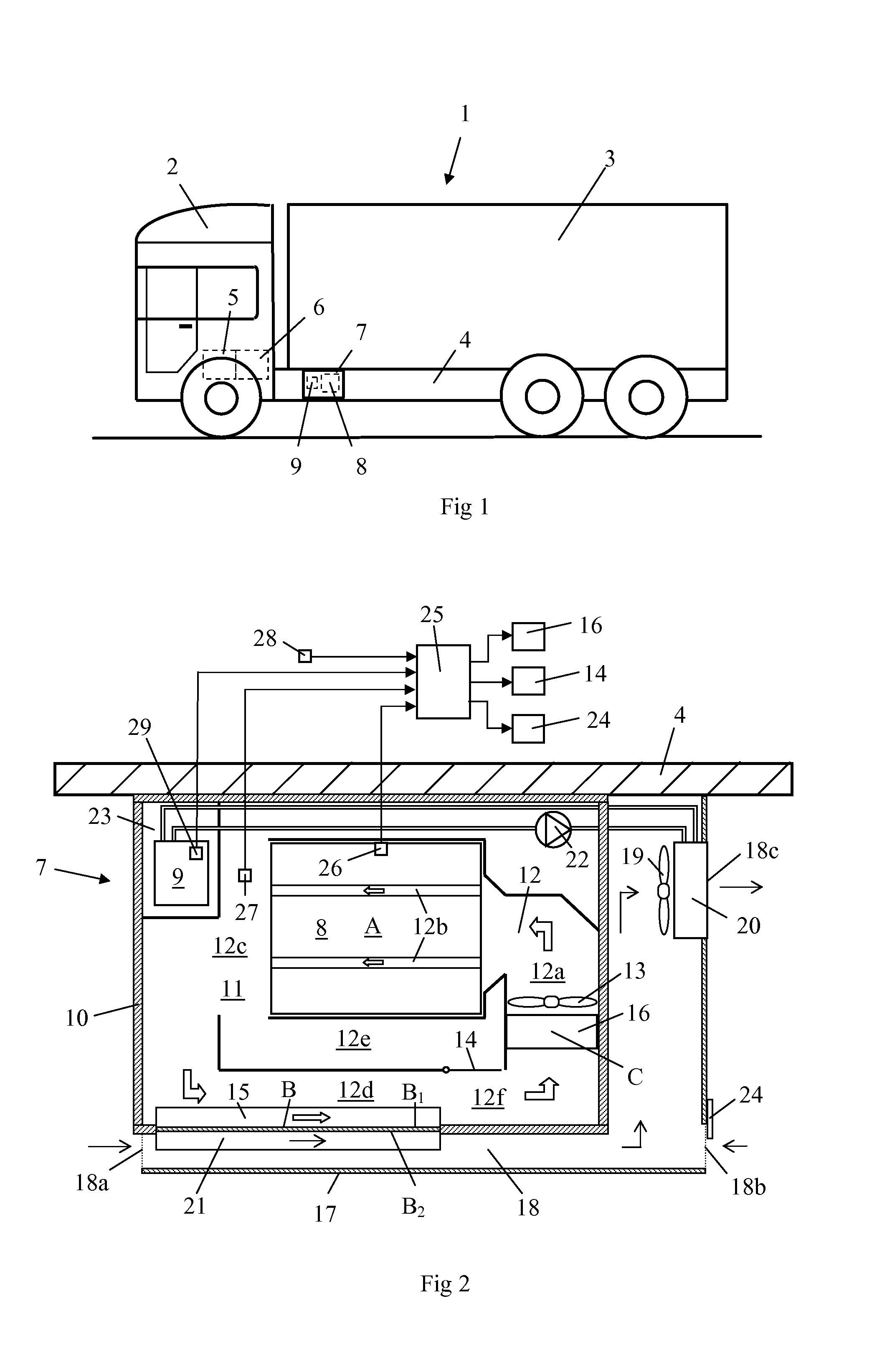 Cooling arrangement for at least one battery in a vehicle