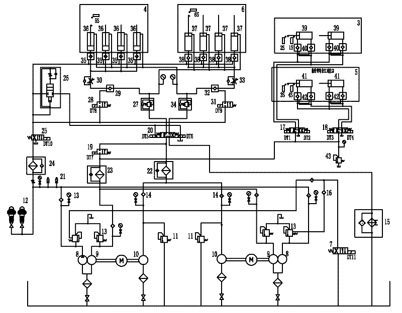 Hydraulic system applied to multi-spud leg lifting mechanism