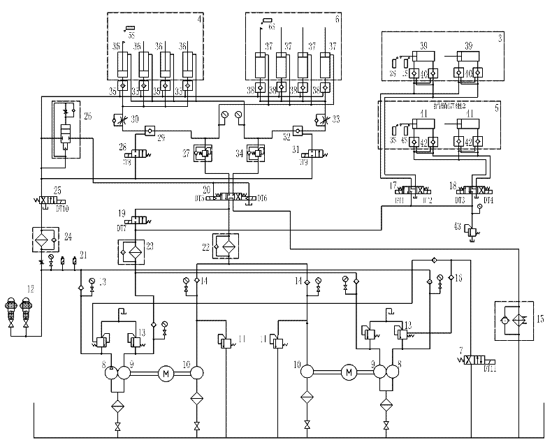 Hydraulic system applied to multi-spud leg lifting mechanism