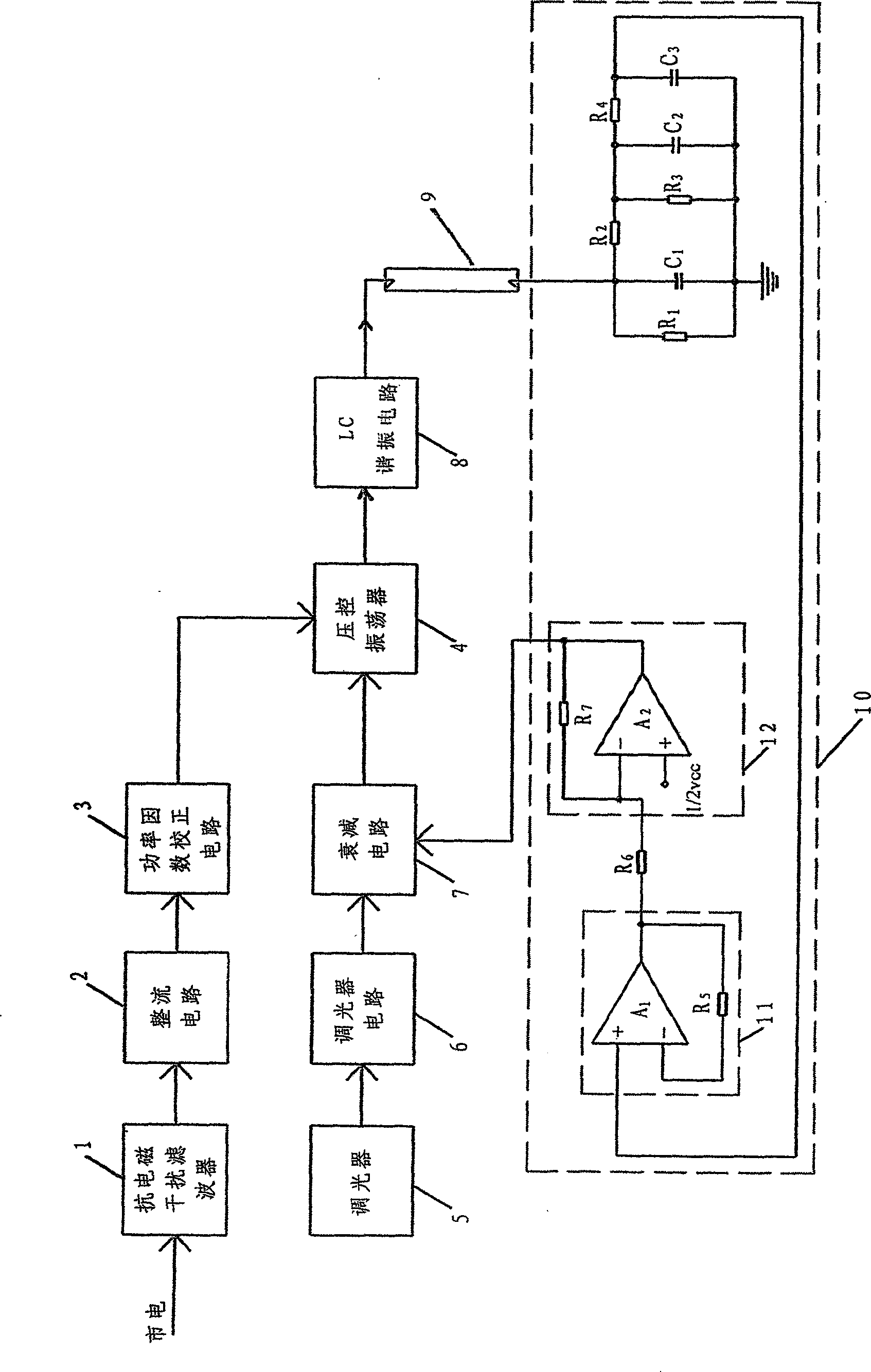 Circuit of light-adjustable ballast with fluorescent tube resistance feedback network