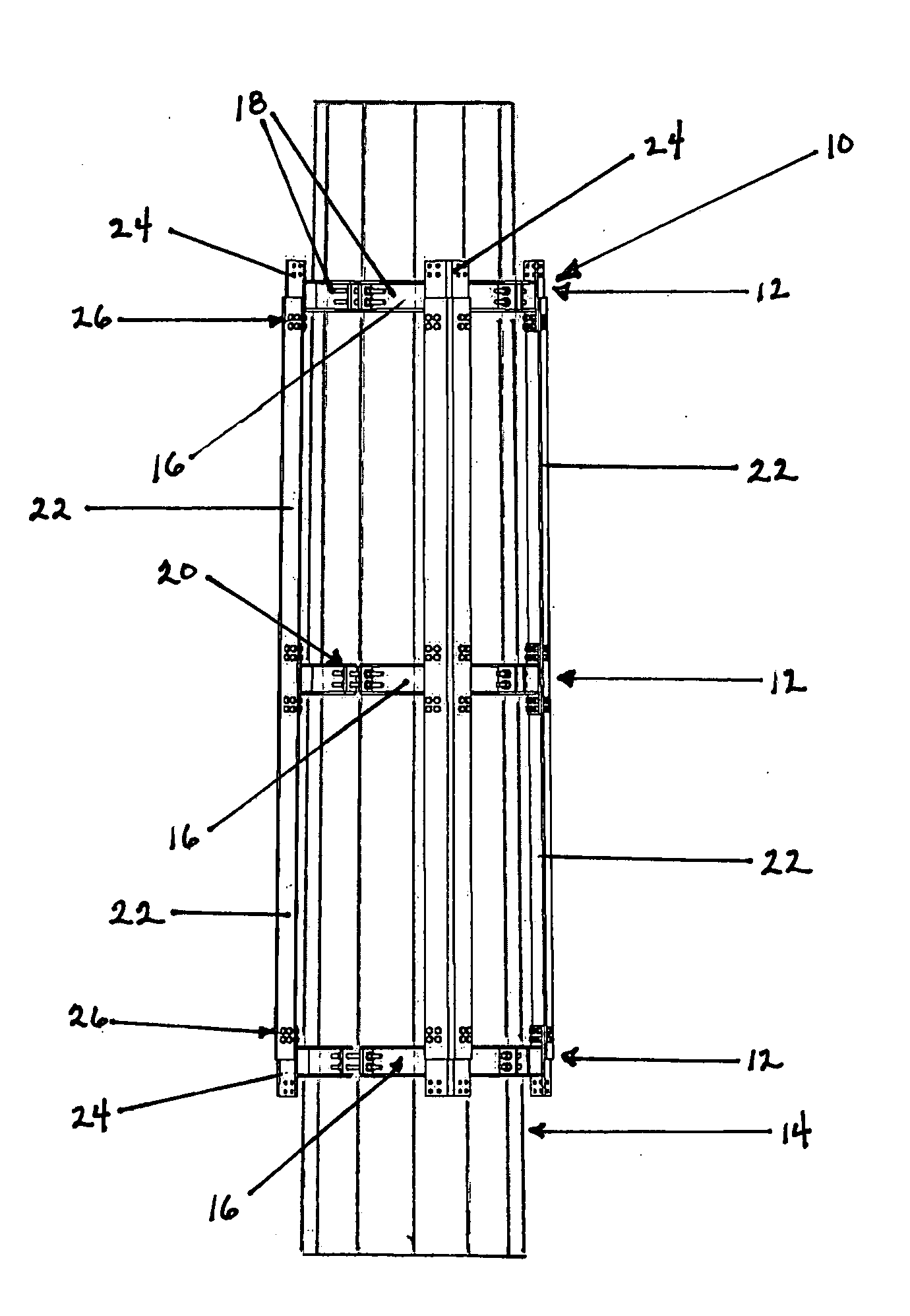 Structural reinforcement member and method of utilizing the same to reinforce a longitudinal section of an antenna support tower