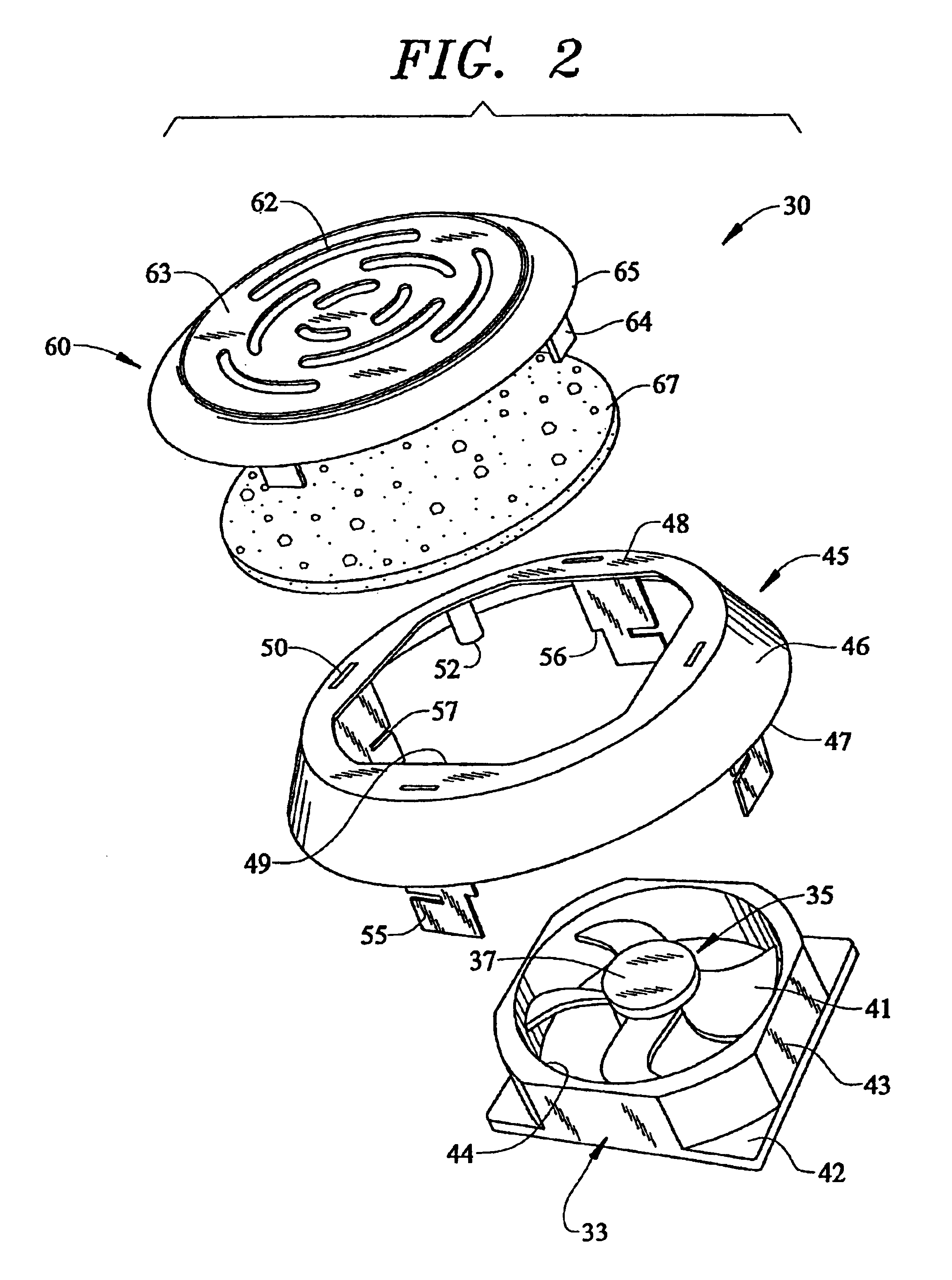 Air circulation and filtration system for a refrigerator