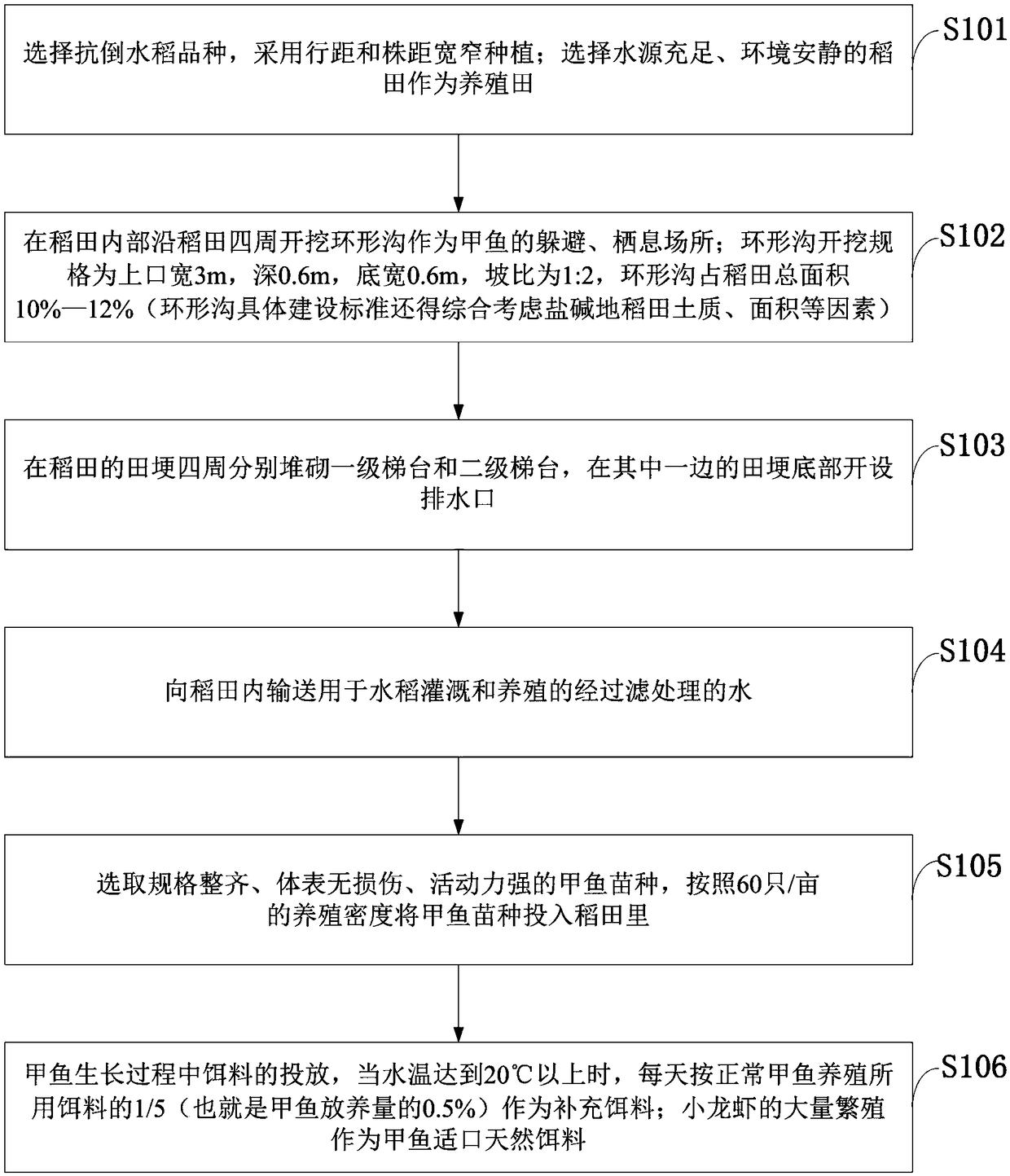 Method for ecological breeding of soft-shelled turtles in saline-alkali paddy field