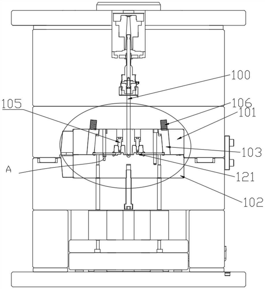 Injection mold for automobile battery assembly insert product and method