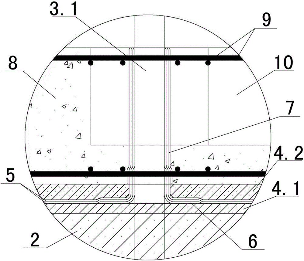 Tower crane base structure in range of base bottom plate and construction method thereof