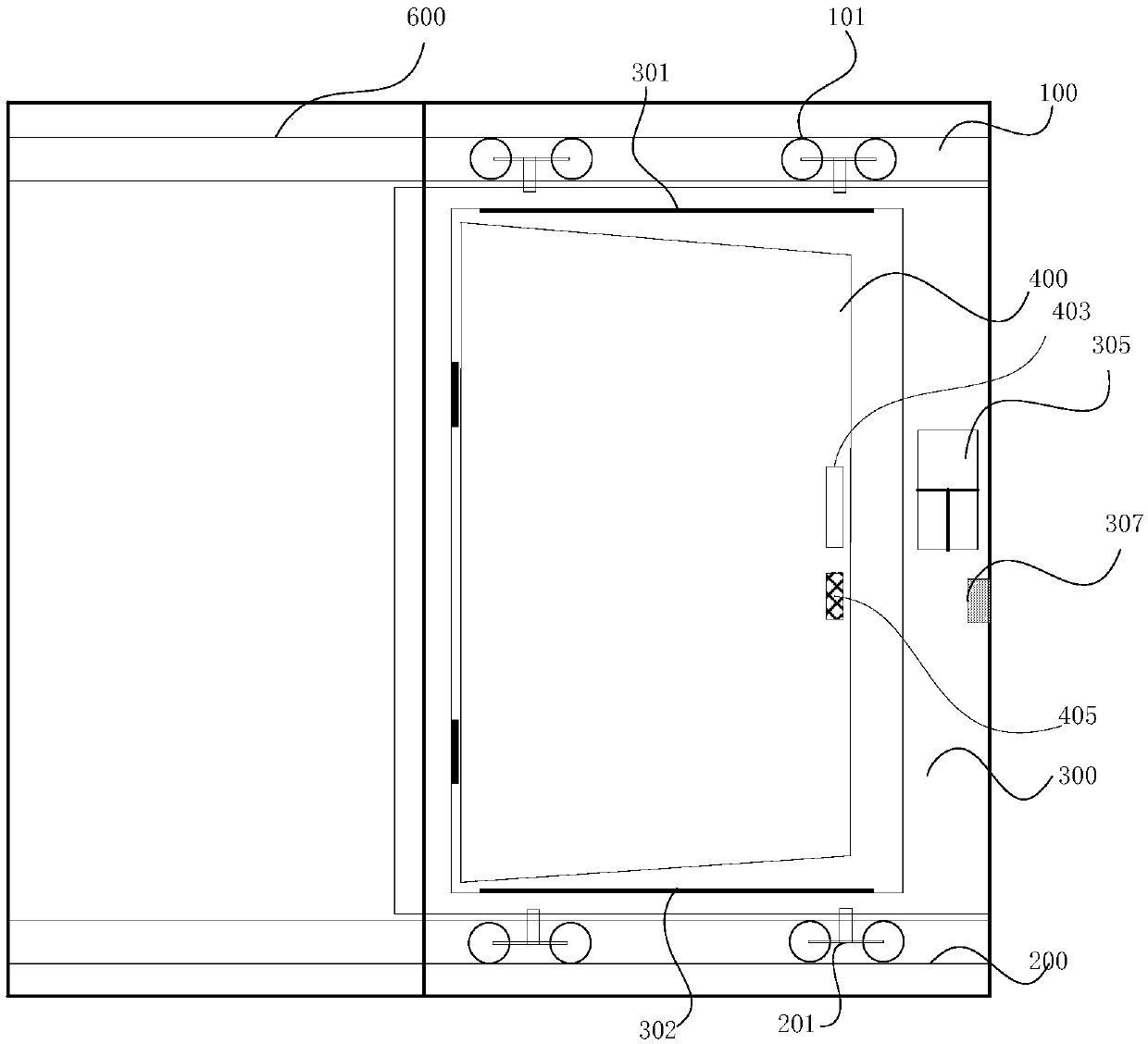 Novel door with door moving and door flat-opening functions