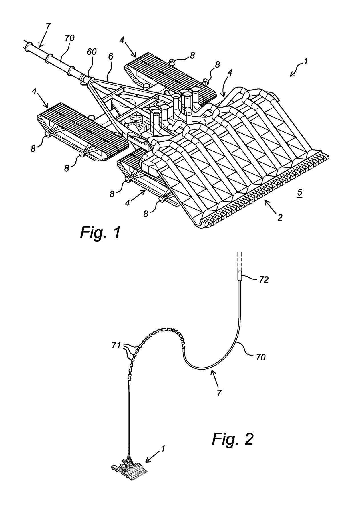 Device for launching a subsurface mining vehicle into a water mass and recovering the same from the water mass