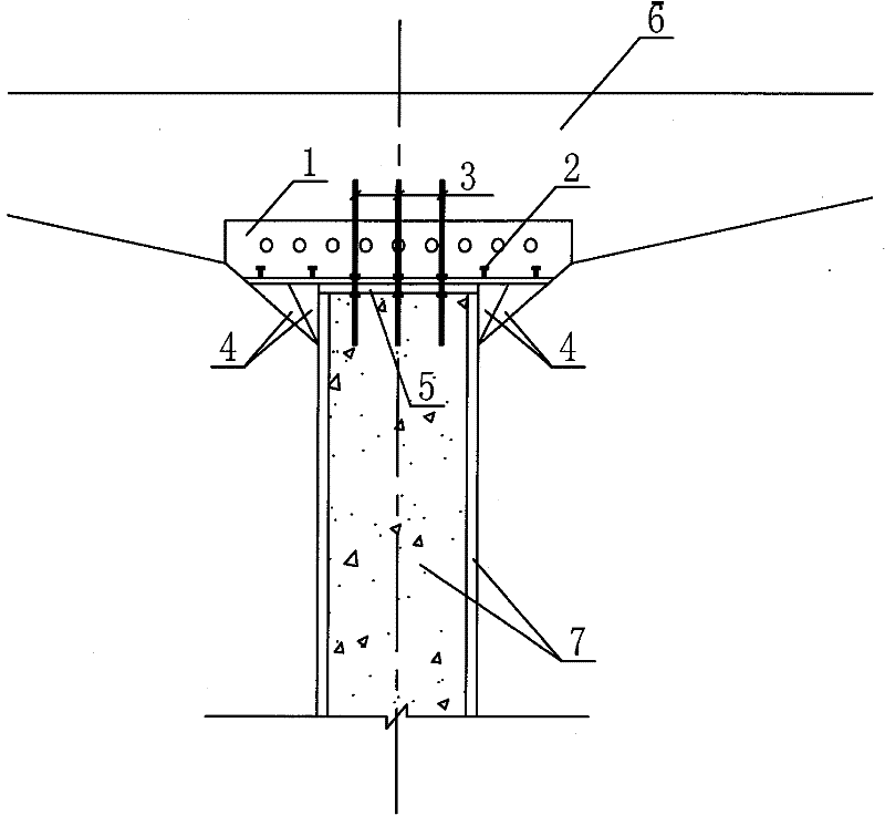 Connection structure for concrete-filled circular steel tubular pier column and concrete cover beam