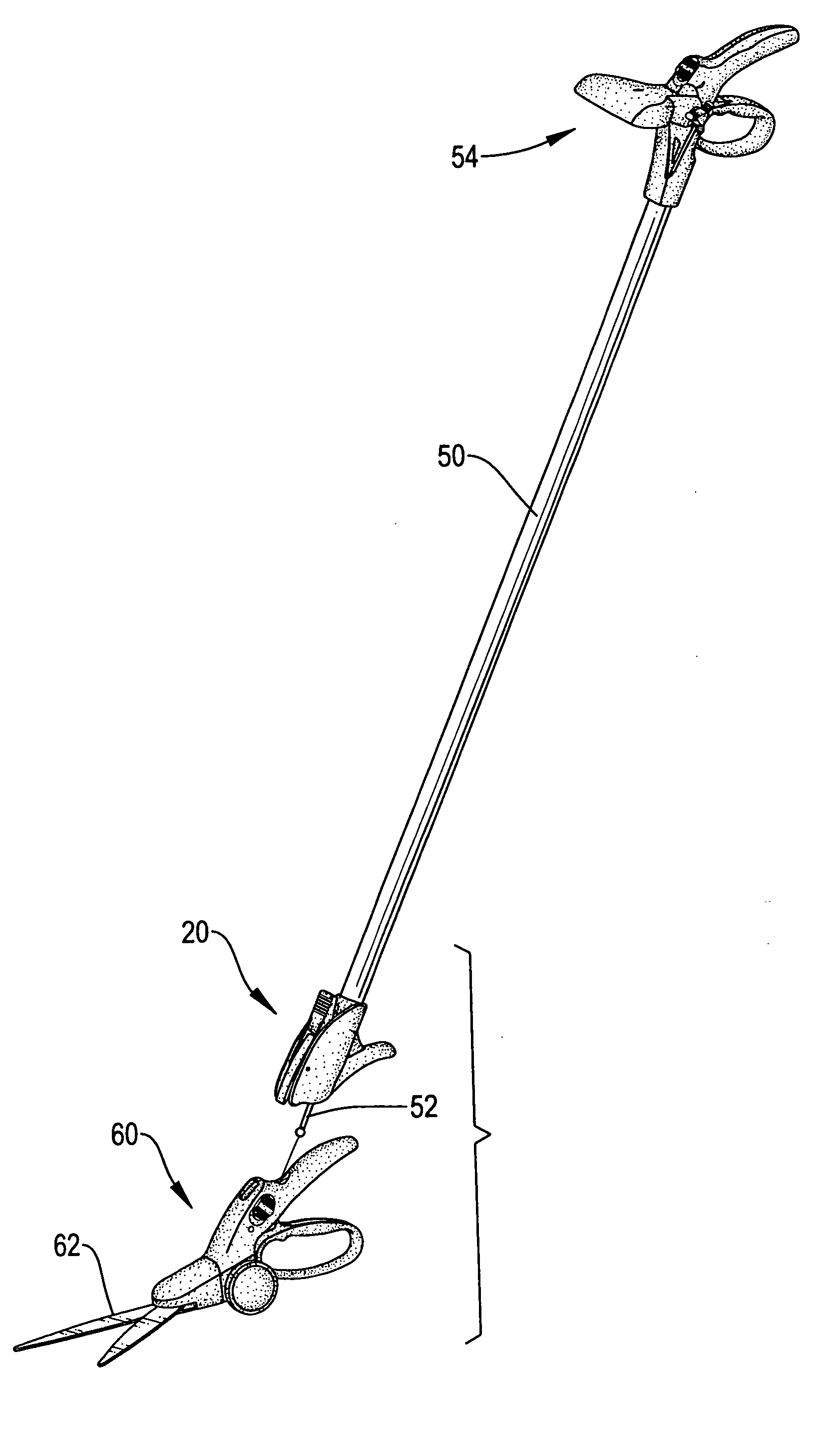 Long-handled grass shears with a detachable connecting device