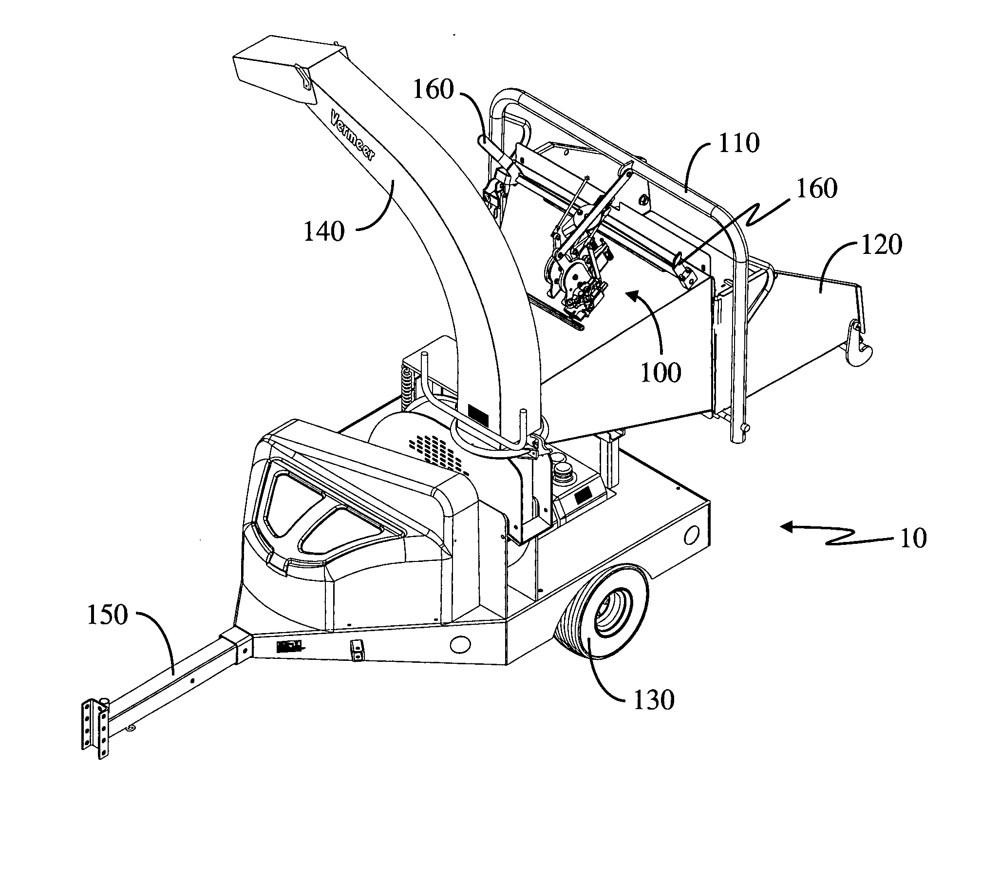 Mechanical four position brush chipper feed control bar