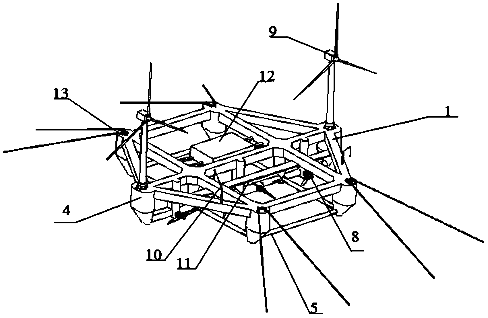 Hexagonal semi-submersible type tidal current energy and wind energy power generation platform