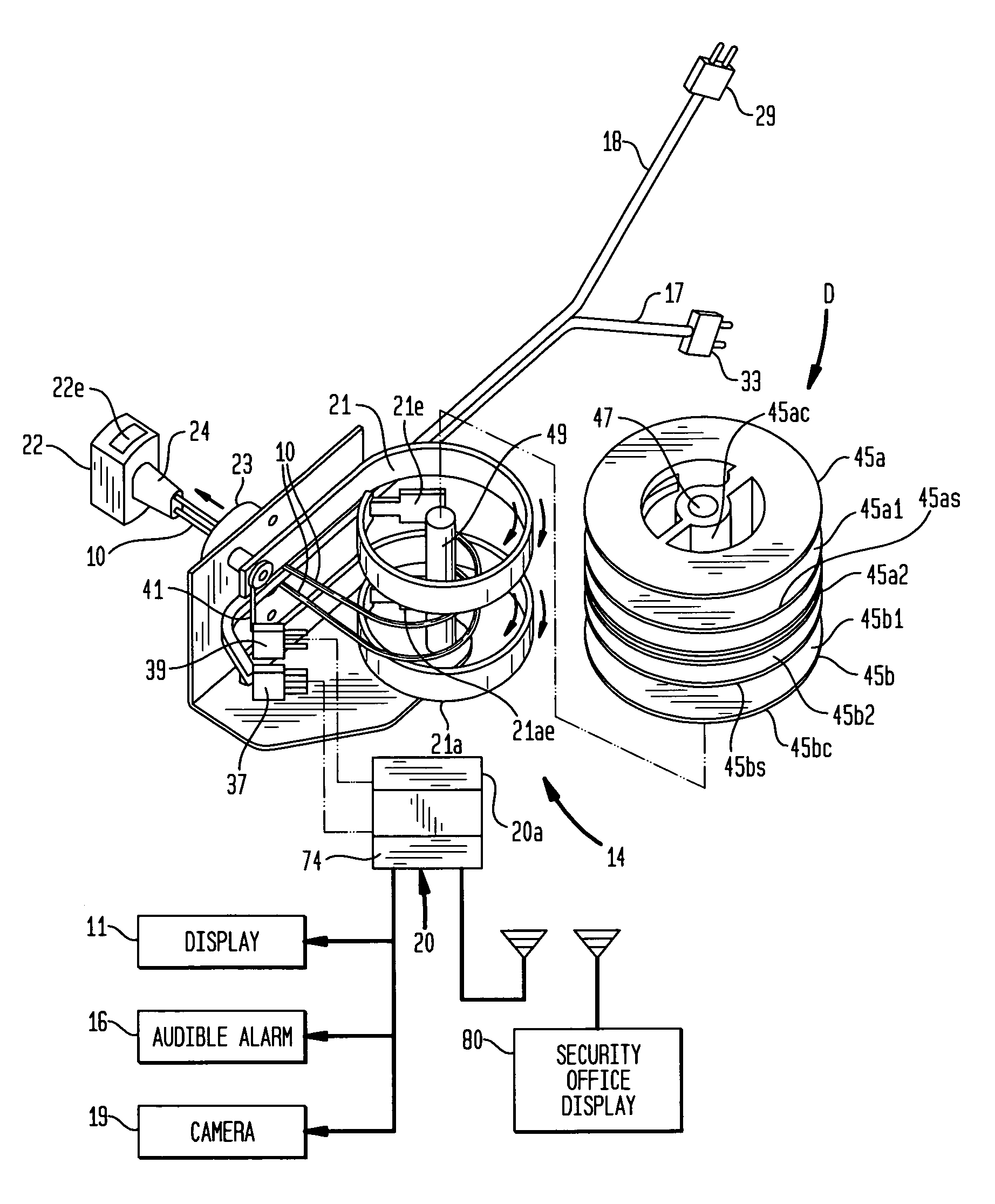 Apparatus for secure display, interactive delivery of product information and charging of battery-operated hand held electronic devices