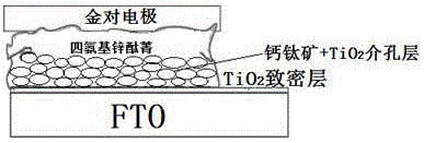 Preparation method for perovskite solar cell with tetramino zinc phthalocyanine organic hole transmission layer